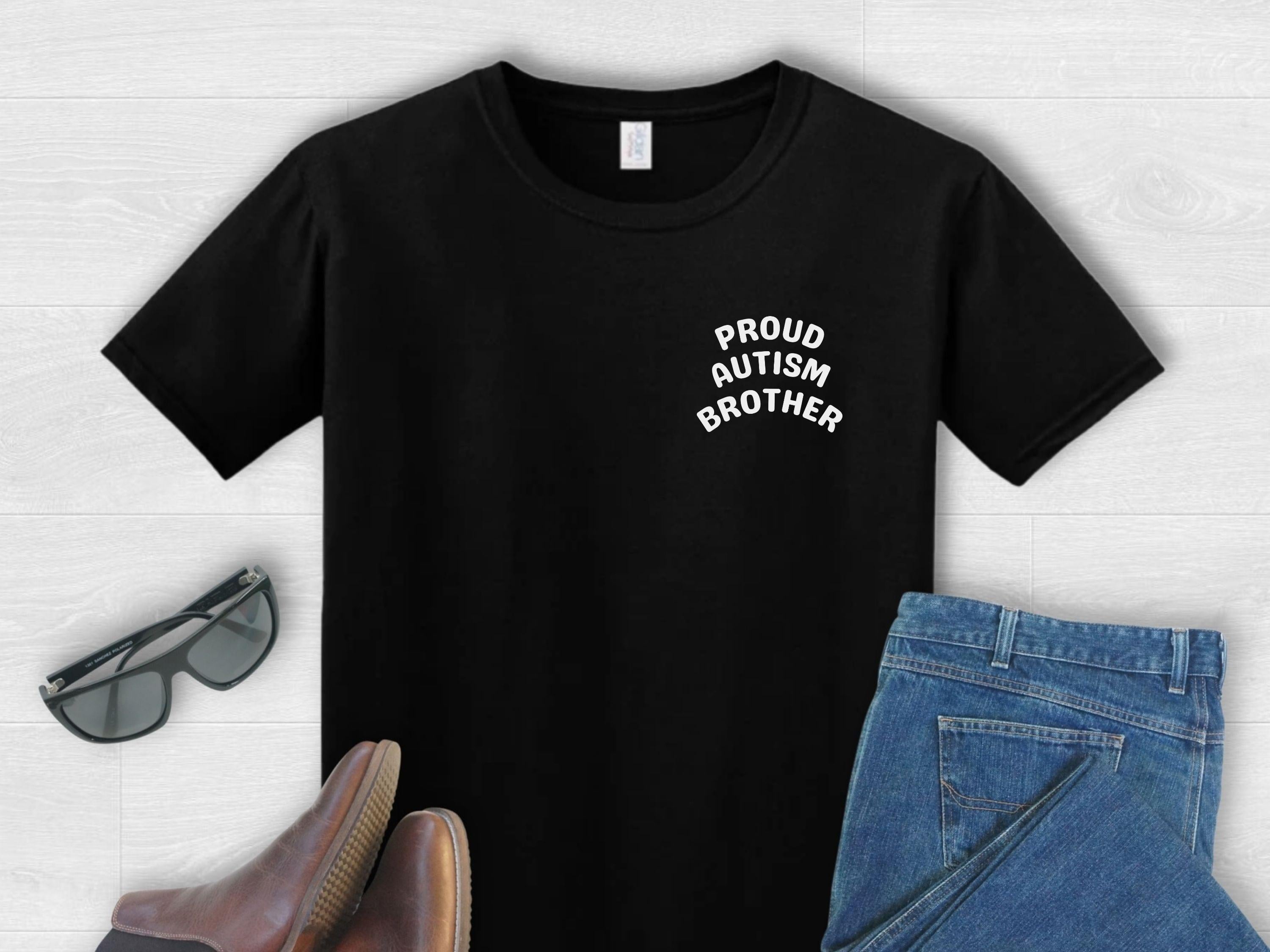 Proud Autism Brother Tee-Black-Neurodiversity, ADHD & Autism Awareness & Acceptance T-Shirt by Daily Bloom