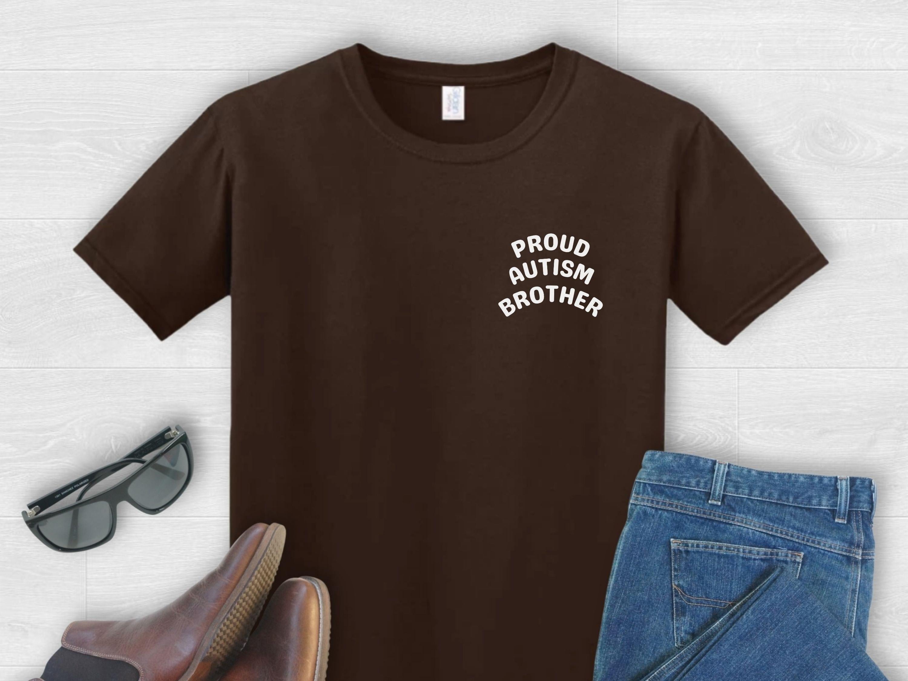 Proud Autism Brother Tee-Dark Chocolate-Neurodiversity, ADHD & Autism Awareness & Acceptance T-Shirt by Daily Bloom