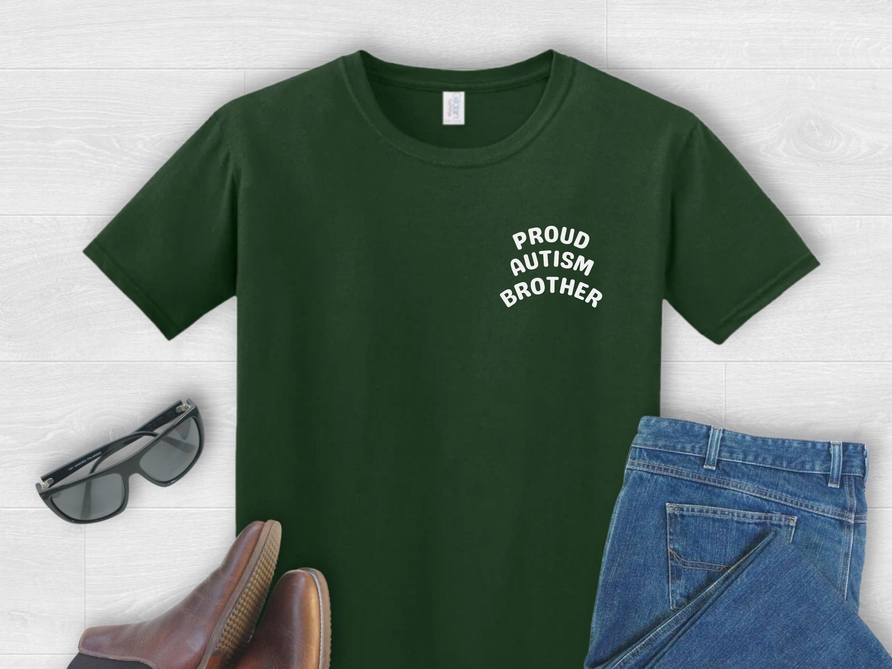 Proud Autism Brother Tee-Forest Green-Neurodiversity, ADHD & Autism Awareness & Acceptance T-Shirt by Daily Bloom