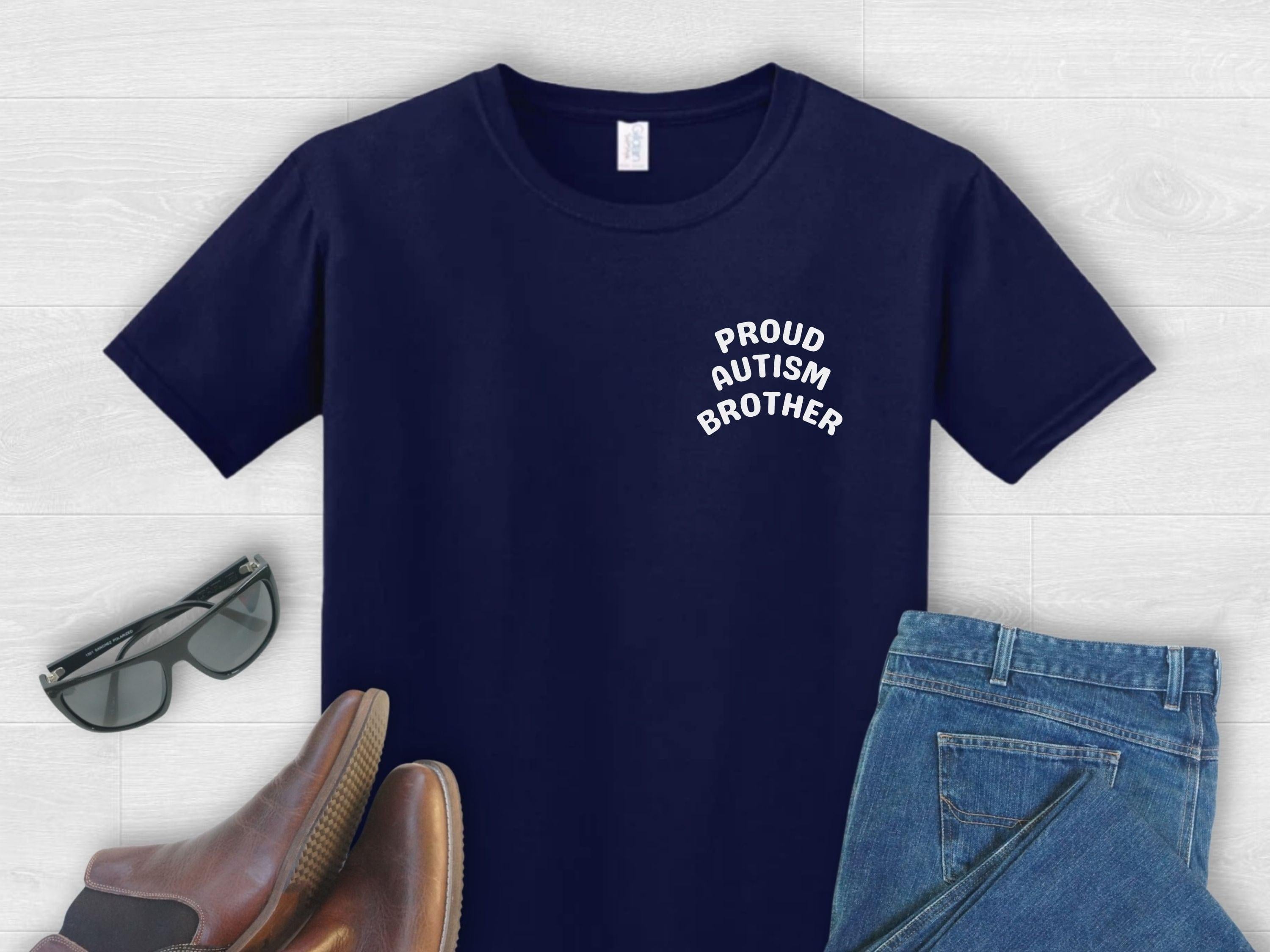 Proud Autism Brother Tee-Navy-Neurodiversity, ADHD & Autism Awareness & Acceptance T-Shirt by Daily Bloom