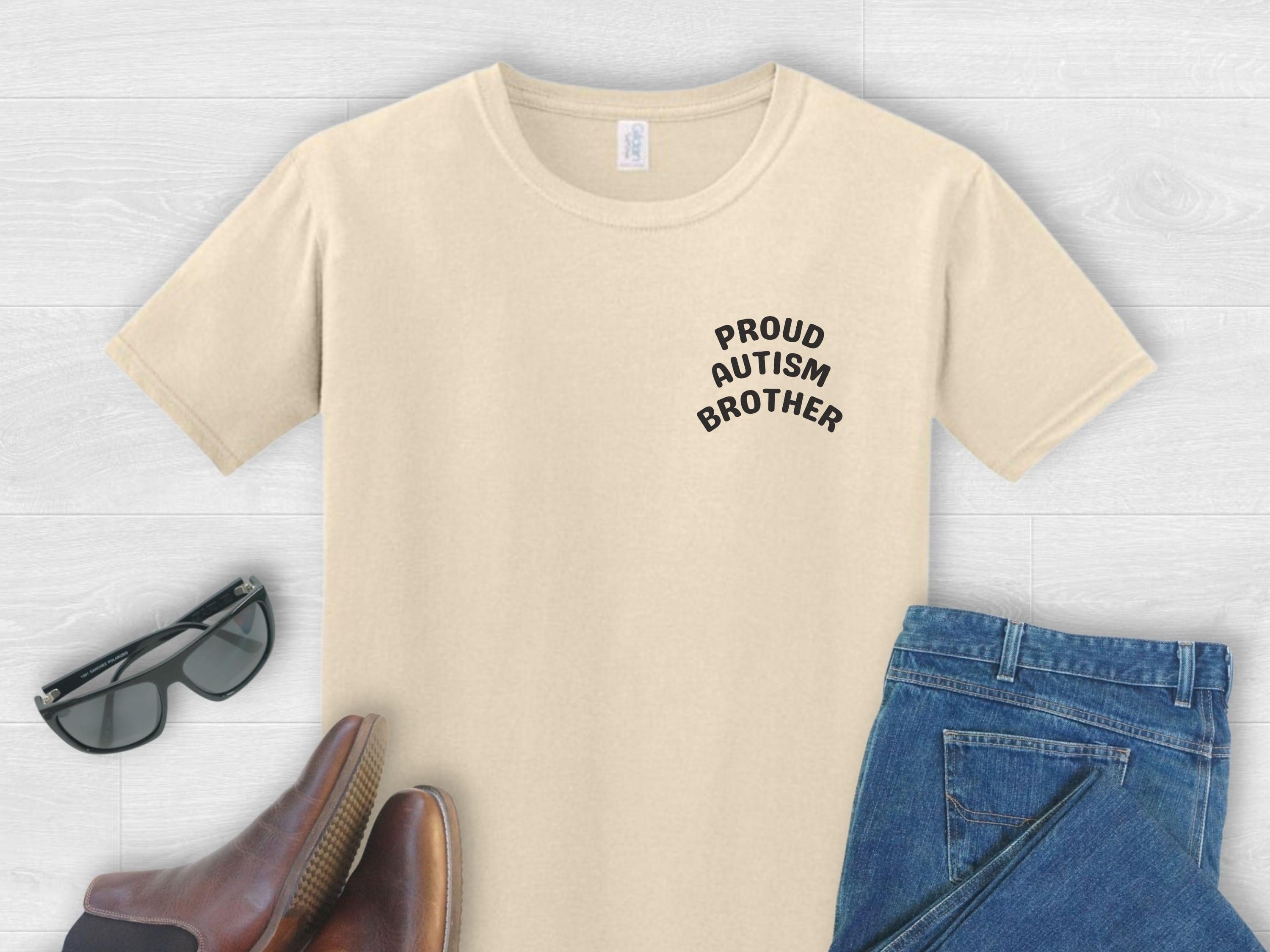 Proud Autism Brother Tee-Sand-Neurodiversity, ADHD & Autism Awareness & Acceptance T-Shirt by Daily Bloom