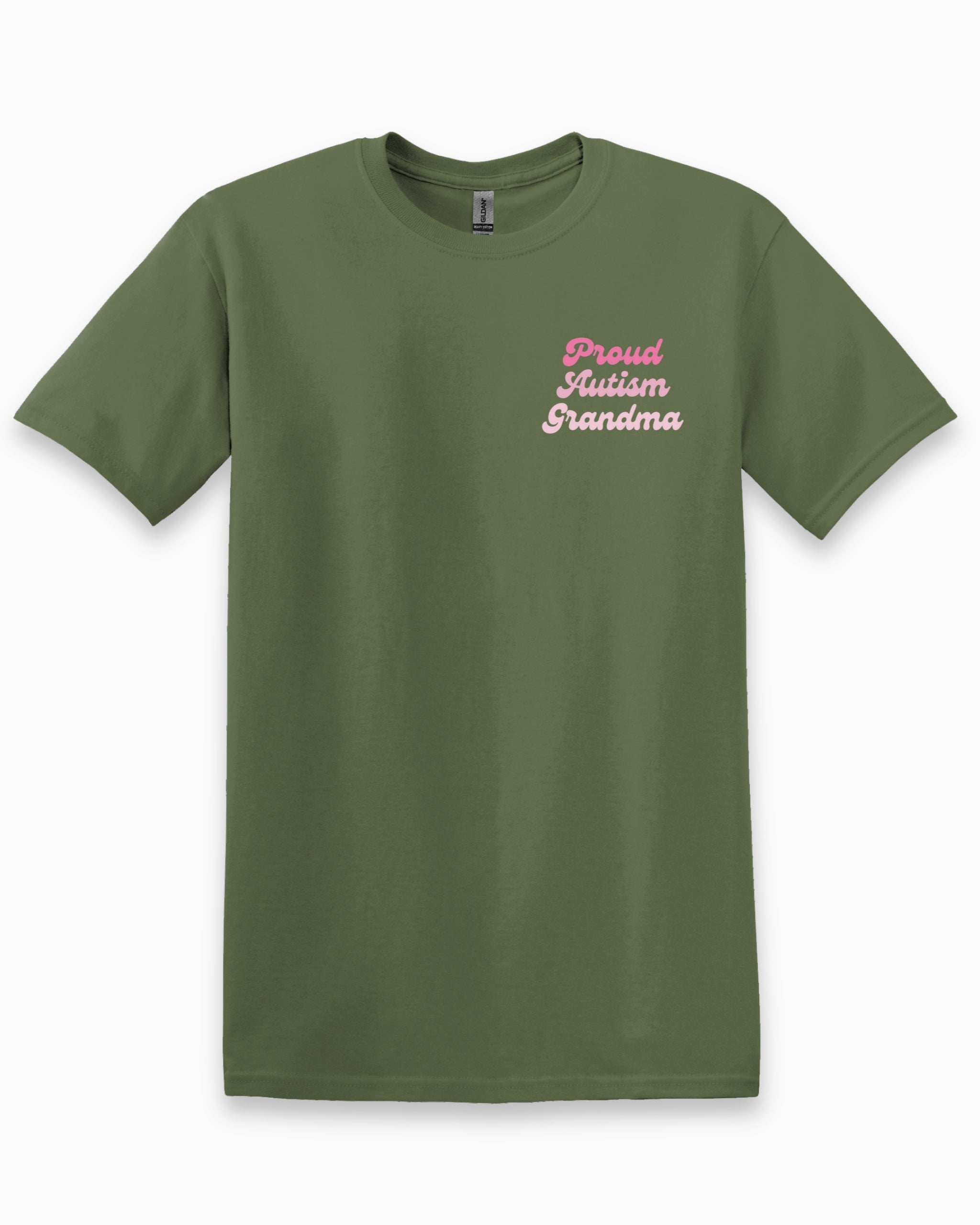 Proud Autism Grandma Tee-Military Green-Neurodiversity, ADHD & Autism Awareness & Acceptance T-Shirt by Daily Bloom