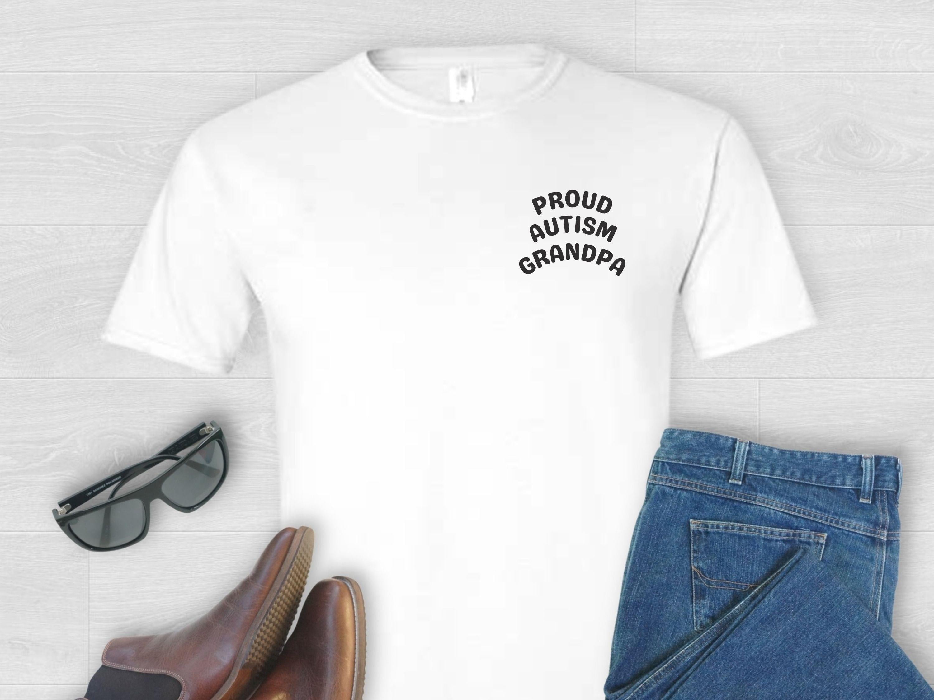 Proud Autism GrandpaTee-White-Neurodiversity, ADHD & Autism Awareness & Acceptance T-Shirt by Daily Bloom