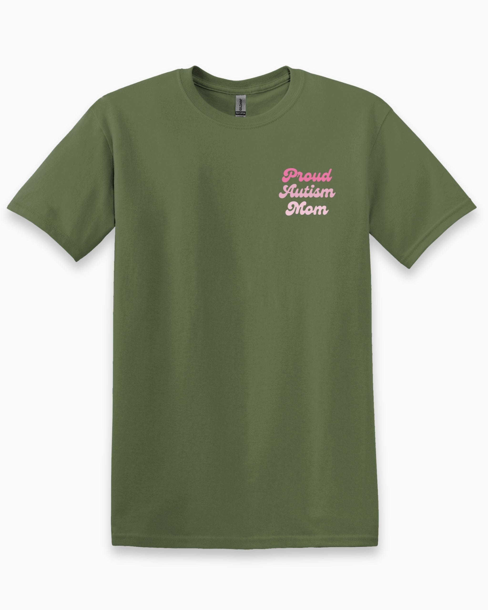Proud Autism Mom Tee-Military Green-Neurodiversity, ADHD & Autism Awareness & Acceptance T-Shirt by Daily Bloom