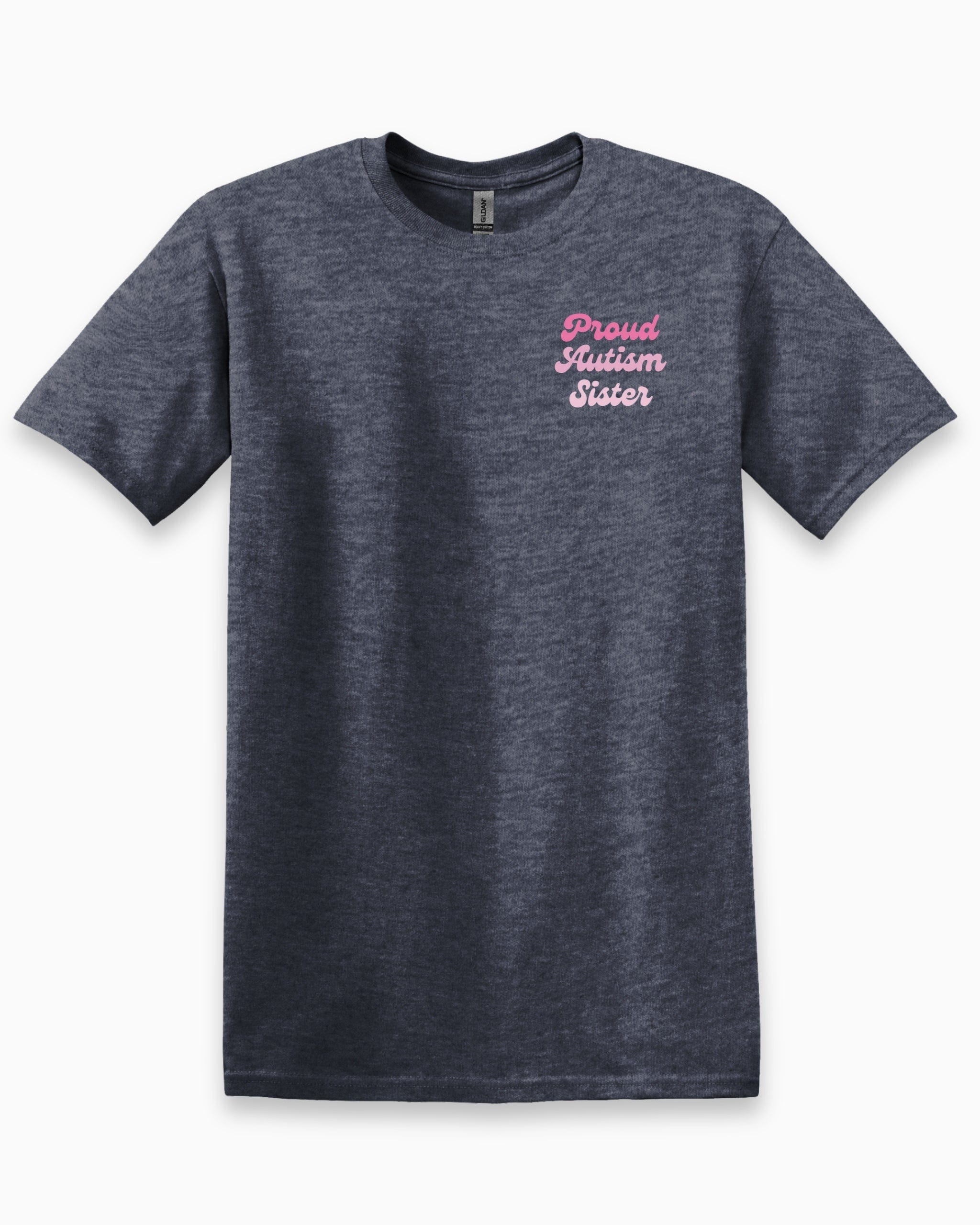 Proud Autism Sister Tee-Heather Navy-Neurodiversity, ADHD & Autism Awareness & Acceptance T-Shirt by Daily Bloom