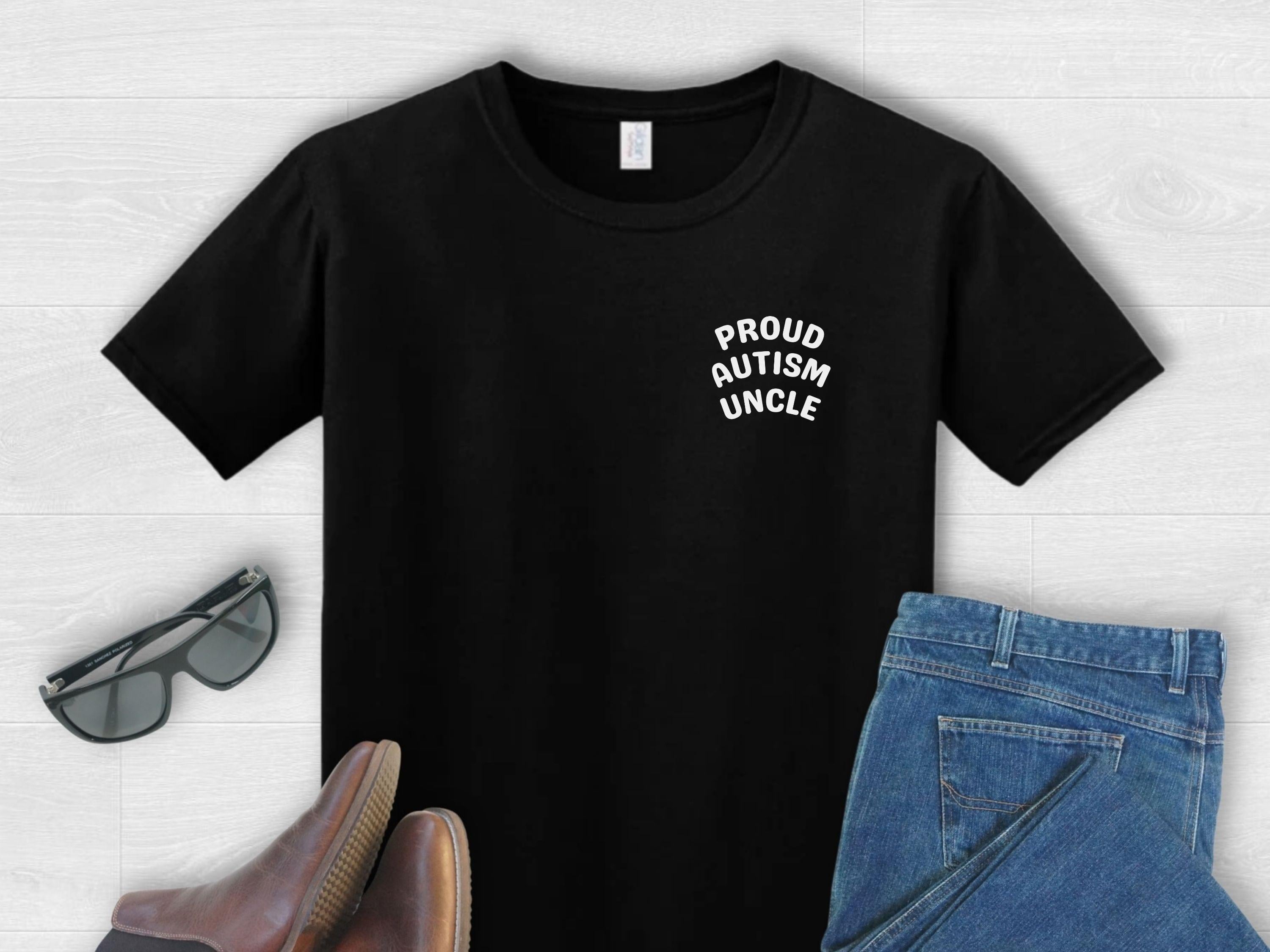 Proud Autism Uncle Tee-Black-Neurodiversity, ADHD & Autism Awareness & Acceptance T-Shirt by Daily Bloom