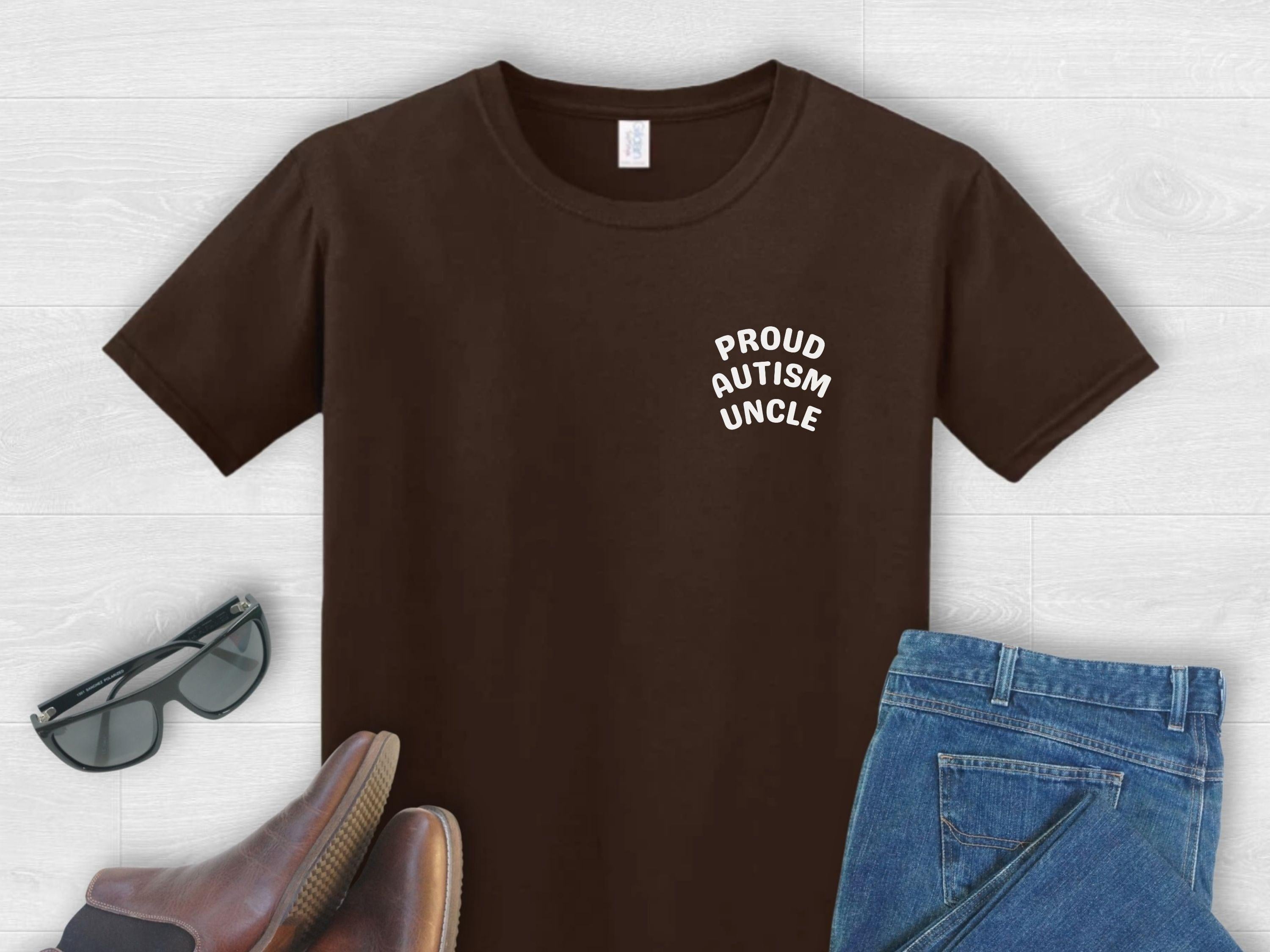 Proud Autism Uncle Tee-Dark Chocolate-Neurodiversity, ADHD & Autism Awareness & Acceptance T-Shirt by Daily Bloom