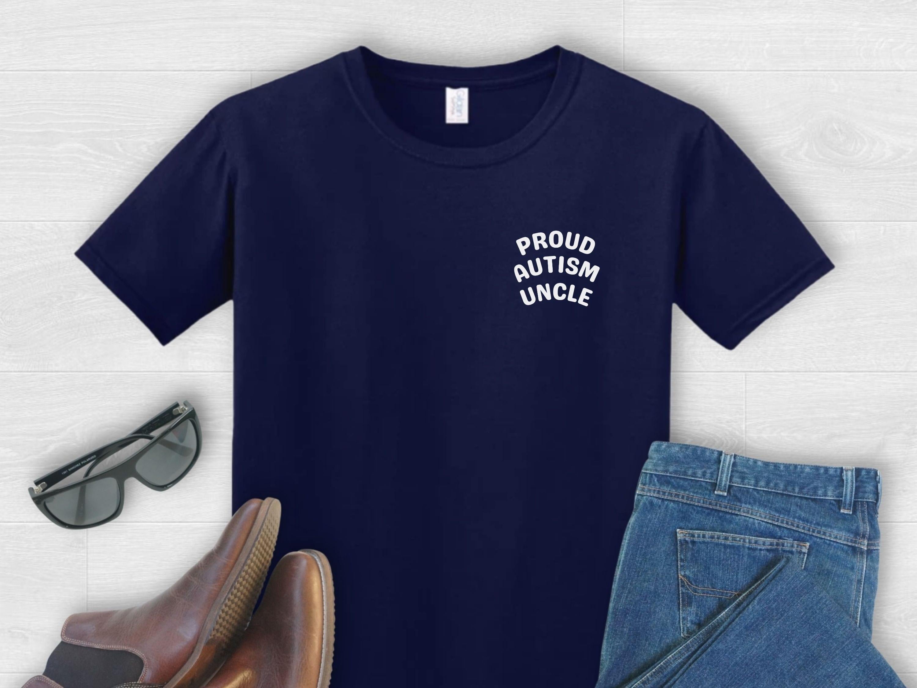 Proud Autism Uncle Tee-Navy-Neurodiversity, ADHD & Autism Awareness & Acceptance T-Shirt by Daily Bloom