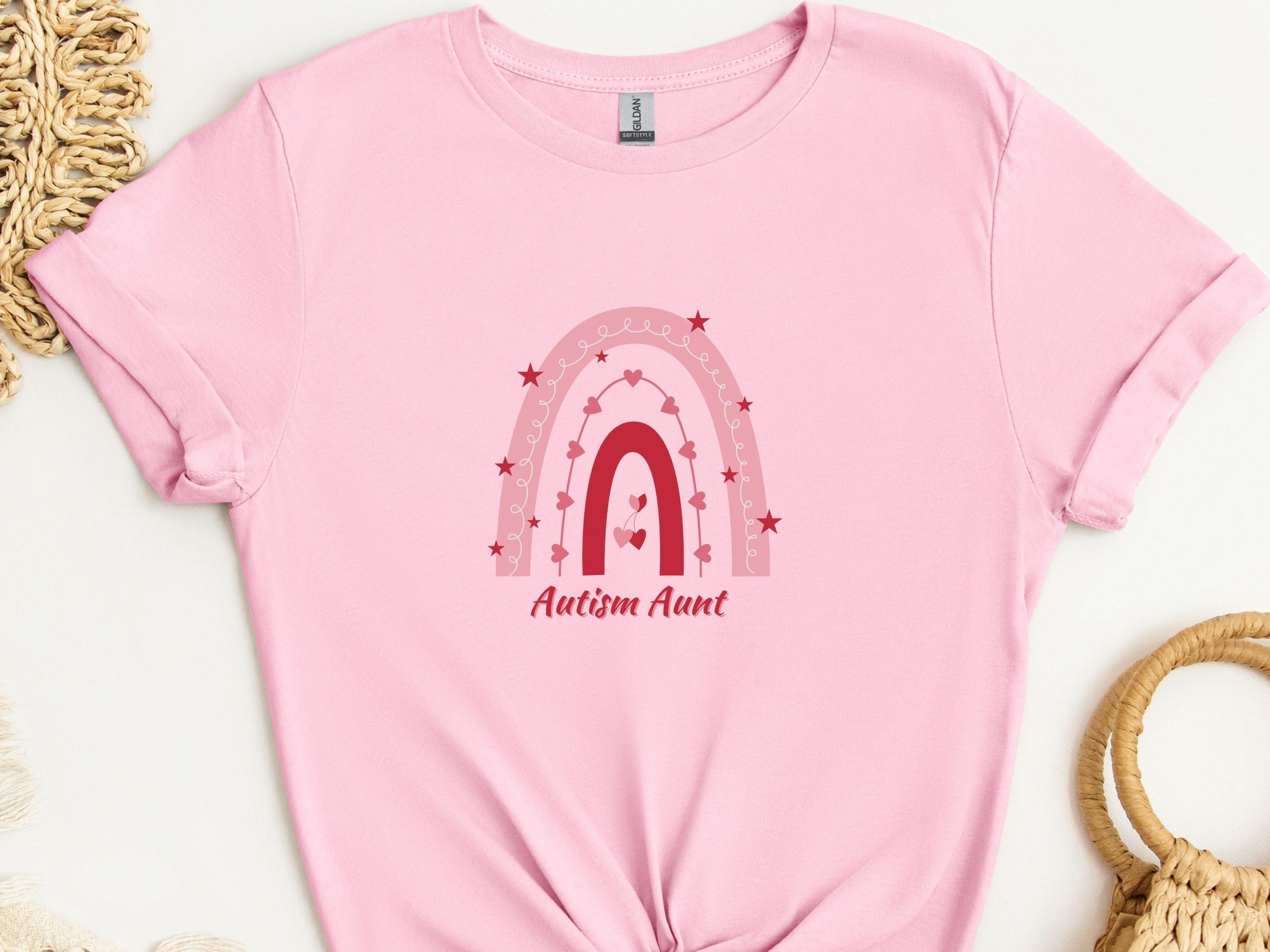 Rainbow Autism Aunt Tee-Light Pink-Neurodiversity, ADHD & Autism Awareness & Acceptance T-Shirt by Daily Bloom