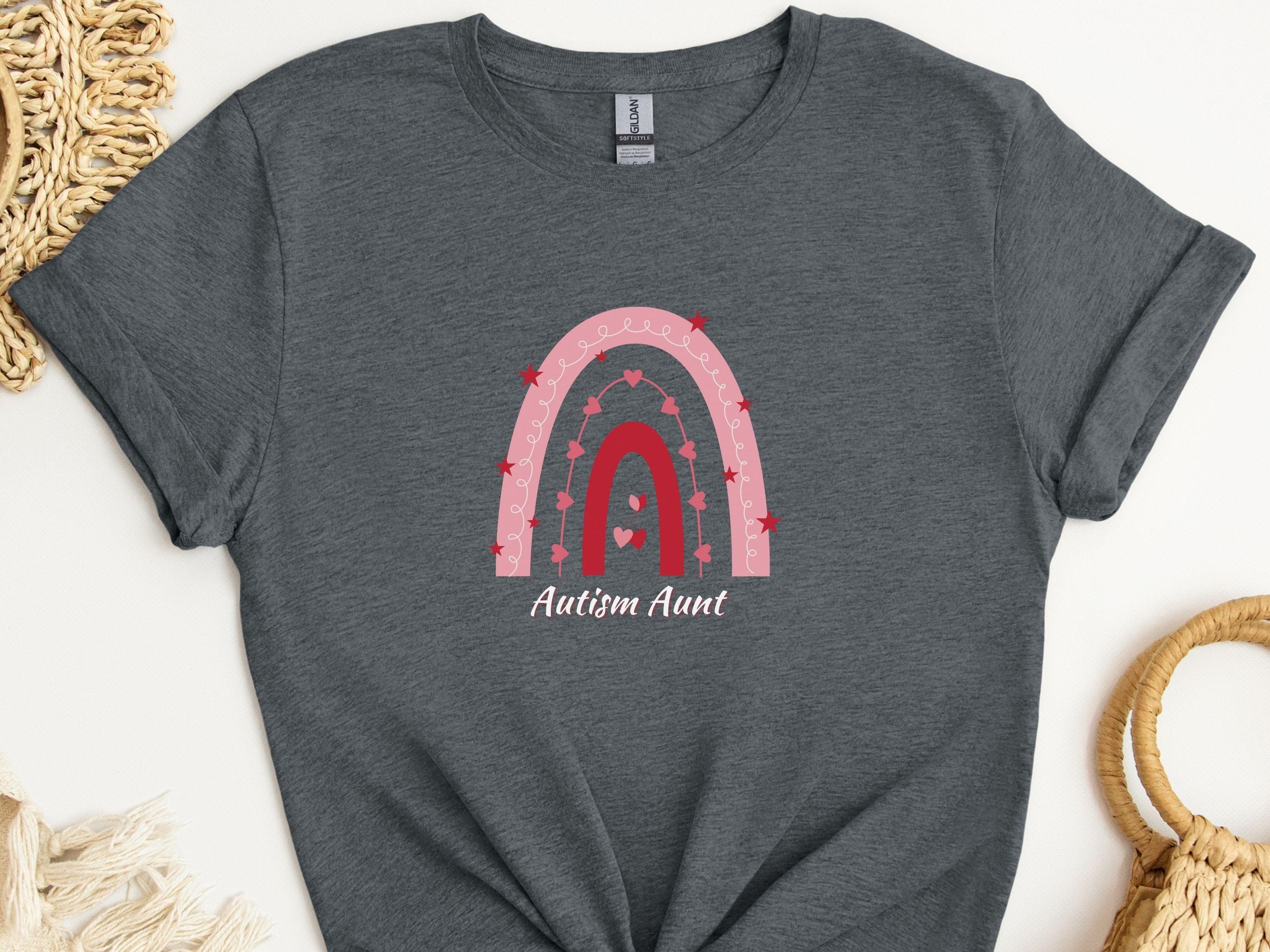 Rainbow Autism Aunt Tee-Dark Heather Grey-Neurodiversity, ADHD & Autism Awareness & Acceptance T-Shirt by Daily Bloom