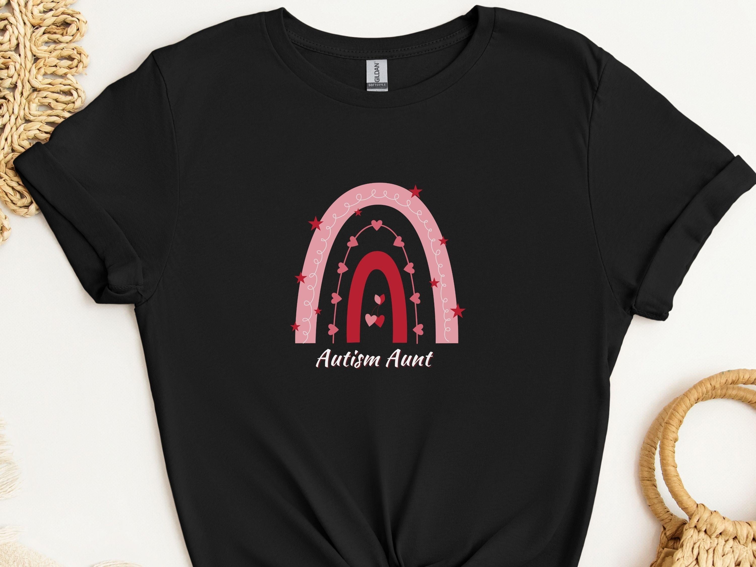 Rainbow Autism Aunt Tee-Black-Neurodiversity, ADHD & Autism Awareness & Acceptance T-Shirt by Daily Bloom