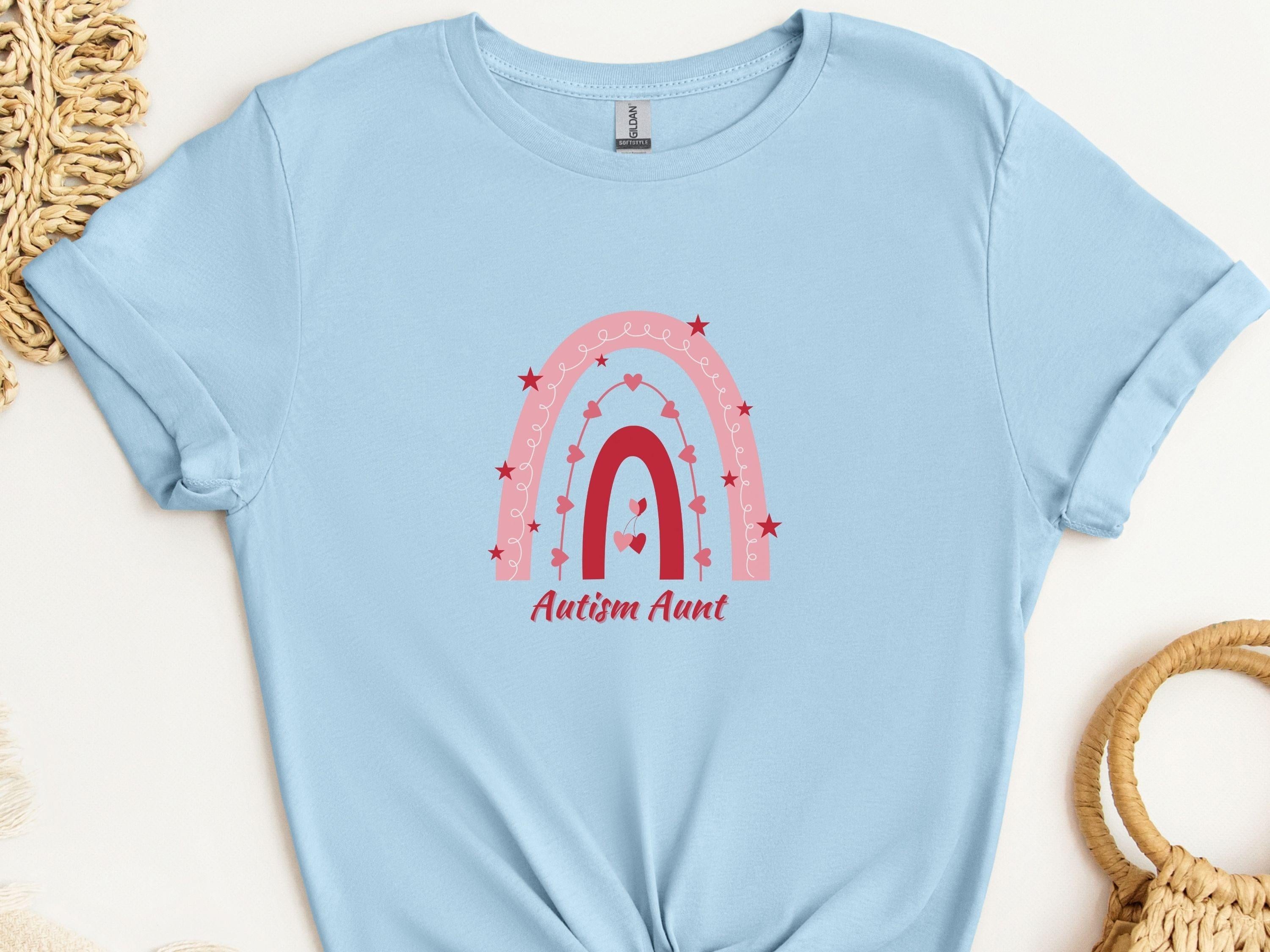 Rainbow Autism Aunt Tee-Light Blue-Neurodiversity, ADHD & Autism Awareness & Acceptance T-Shirt by Daily Bloom