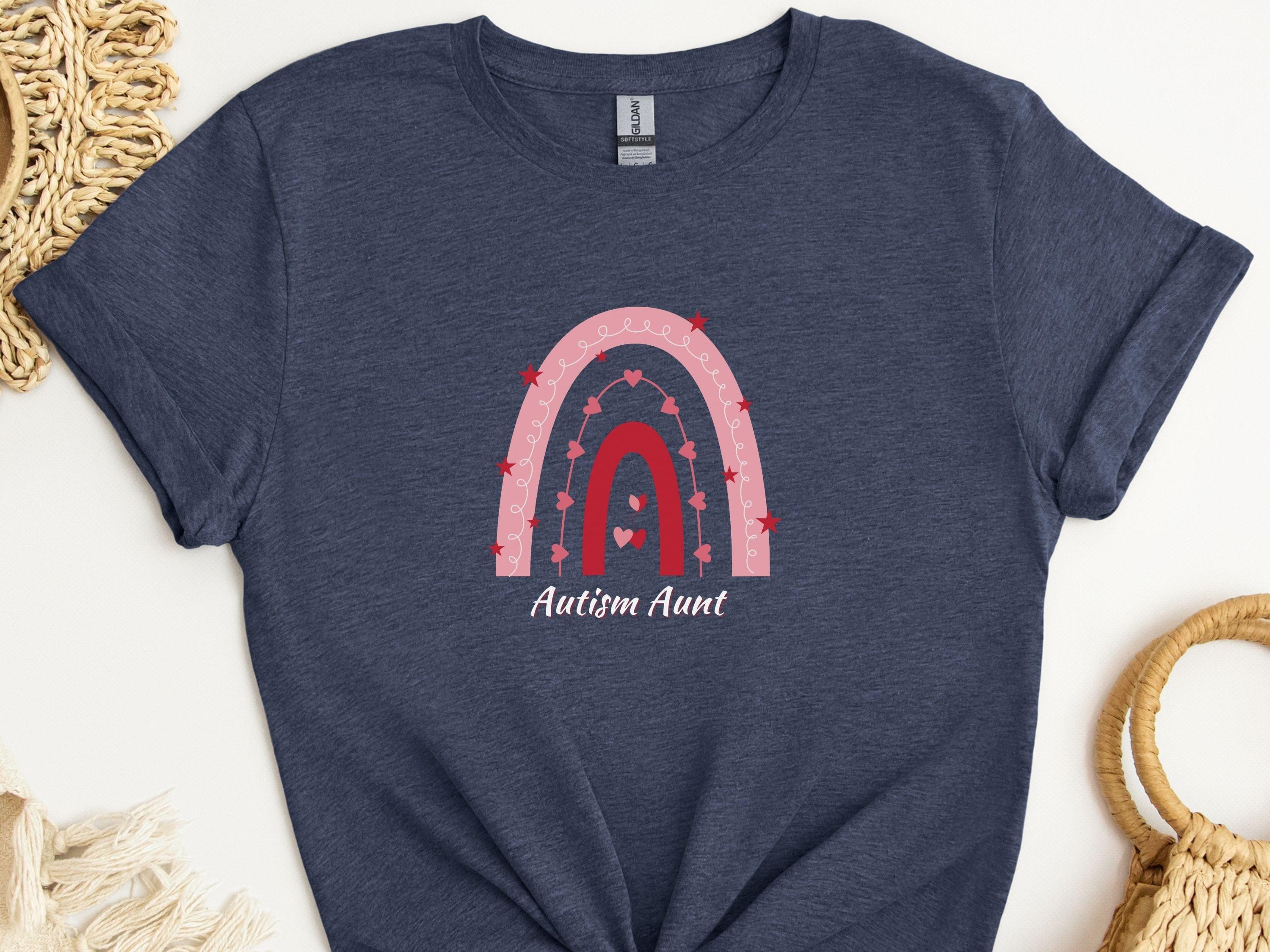 Rainbow Autism Aunt Tee-Heather Navy-Neurodiversity, ADHD & Autism Awareness & Acceptance T-Shirt by Daily Bloom