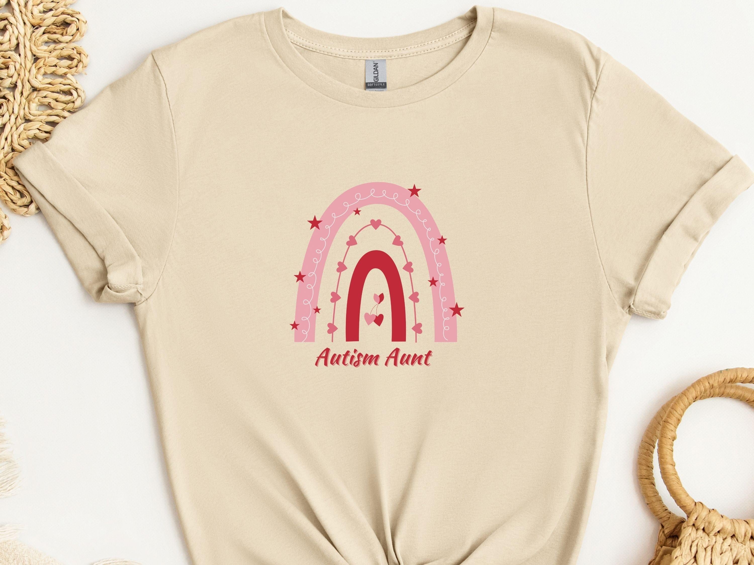 Rainbow Autism Aunt Tee-Sand-Neurodiversity, ADHD & Autism Awareness & Acceptance T-Shirt by Daily Bloom