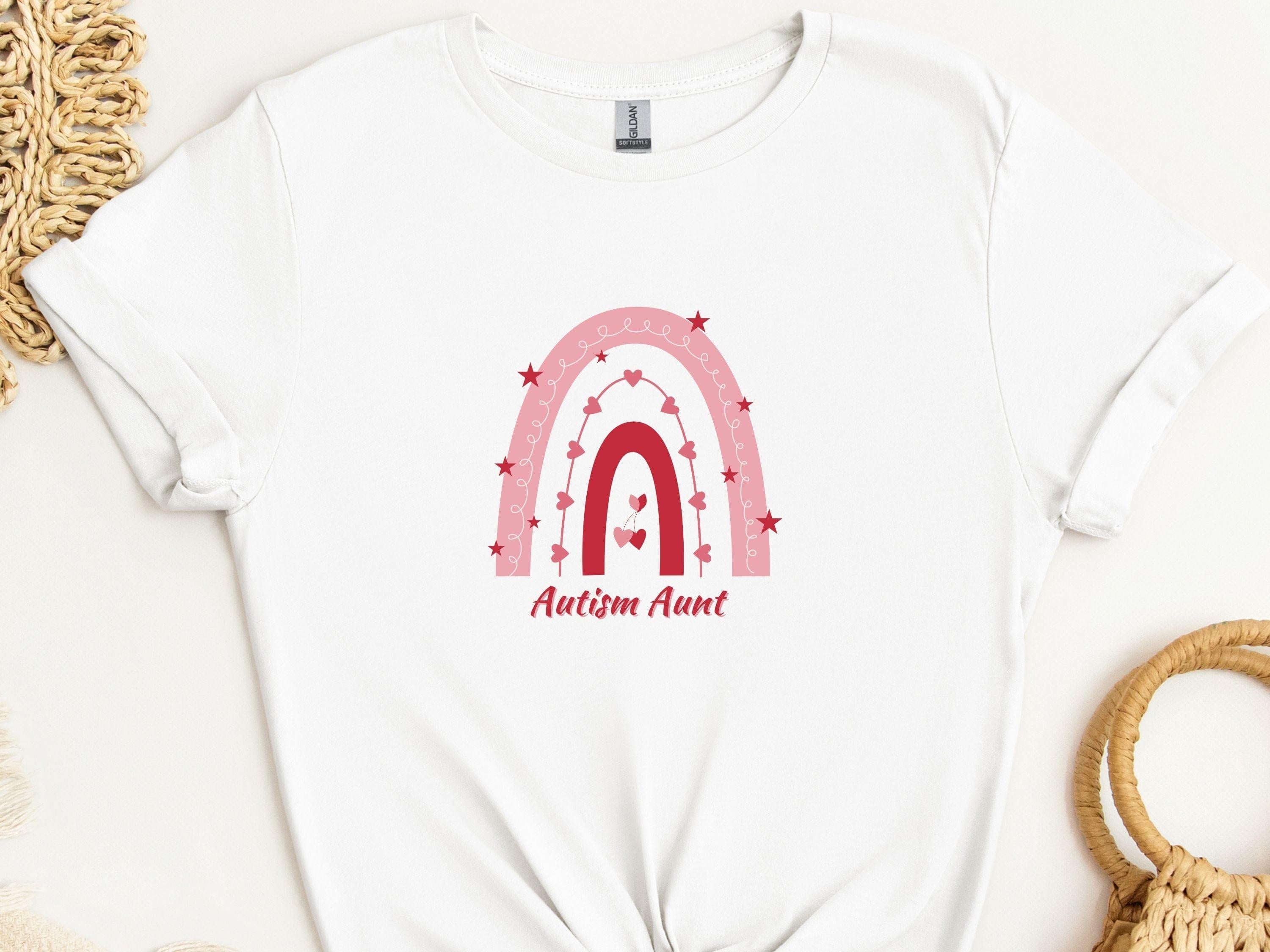 Rainbow Autism Aunt Tee-White-Neurodiversity, ADHD & Autism Awareness & Acceptance T-Shirt by Daily Bloom