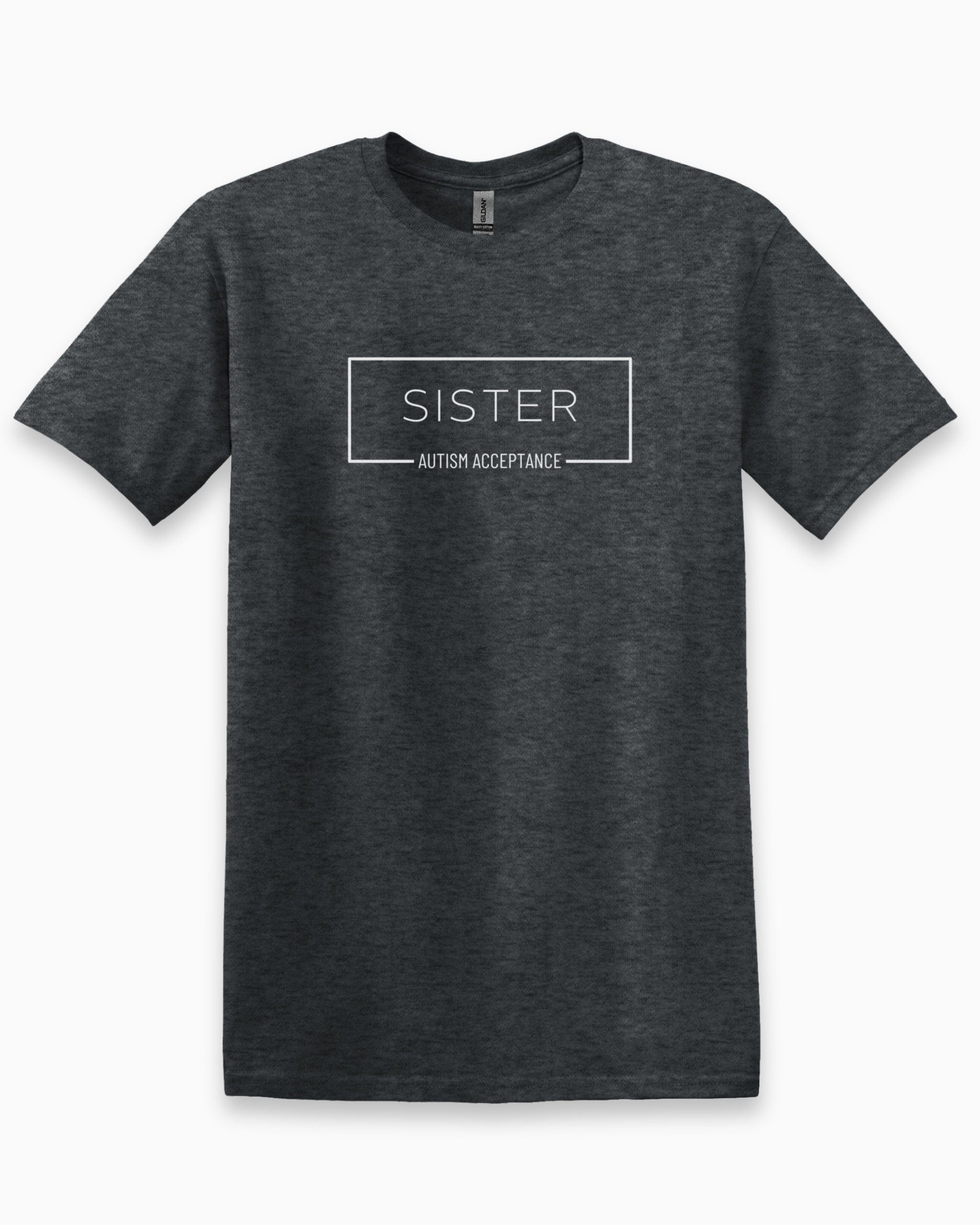 Sister Box Tee-Dark Heather Grey-Neurodiversity, ADHD & Autism Awareness & Acceptance T-Shirt by Daily Bloom