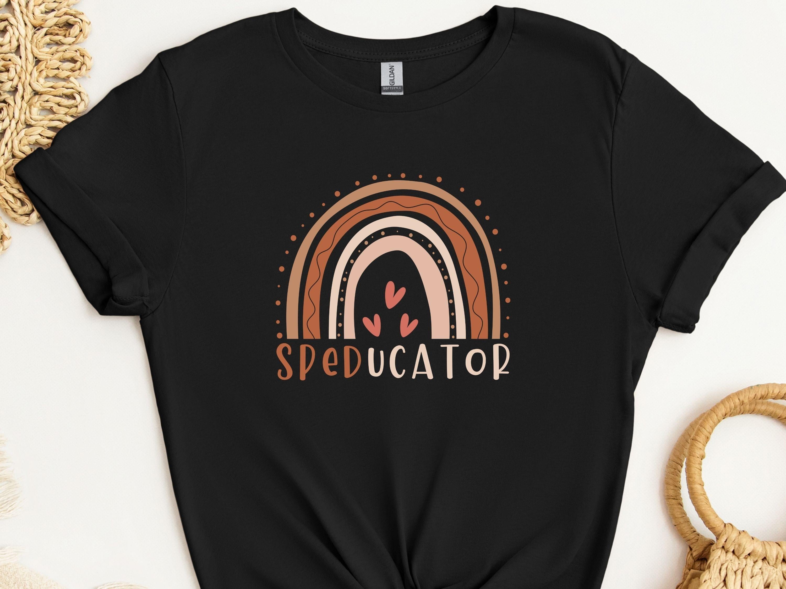 SPEDucator Boho Rainbow Tee-Black-Neurodiversity, ADHD & Autism Awareness & Acceptance T-Shirt by Daily Bloom