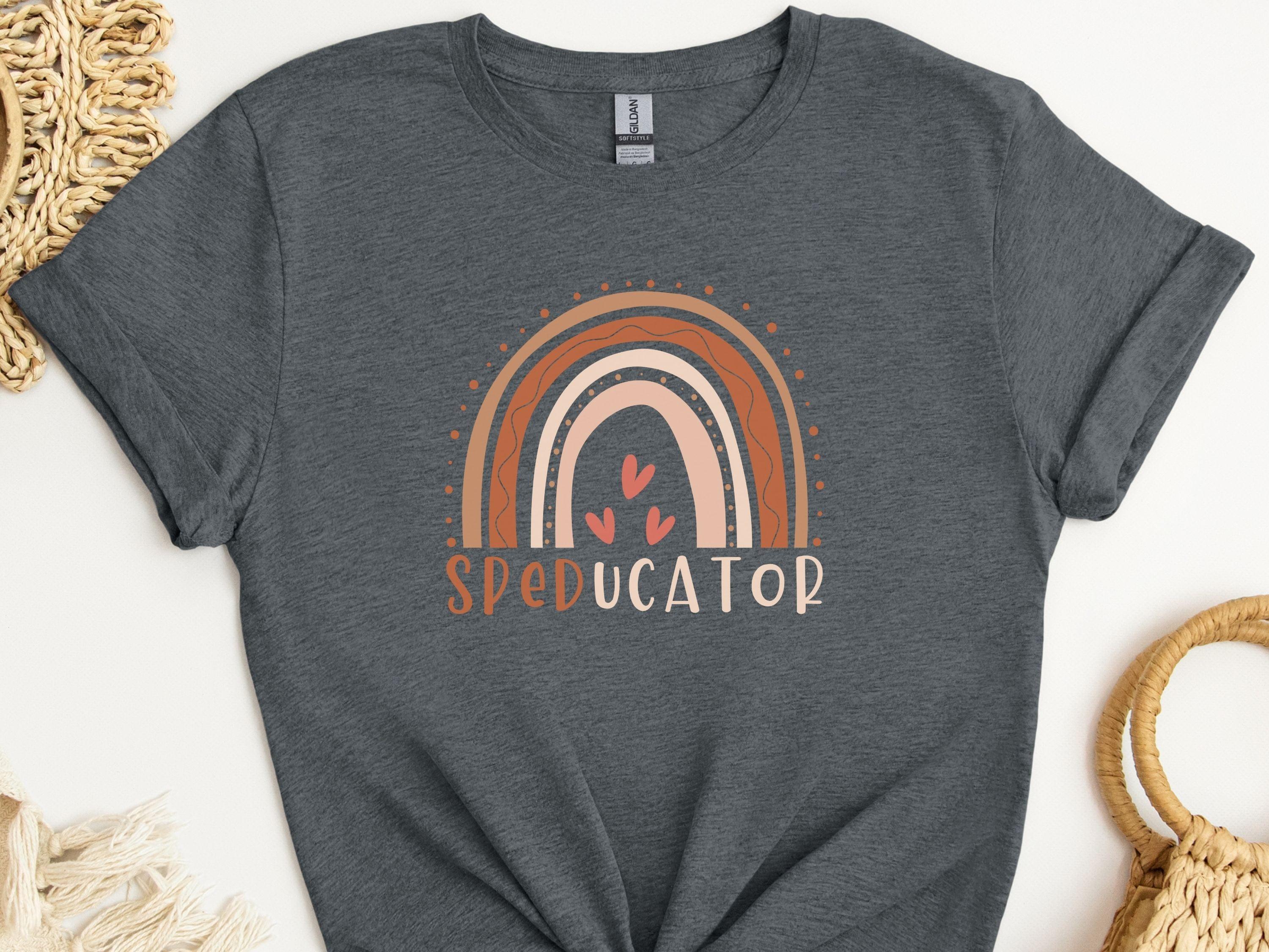 SPEDucator Boho Rainbow Tee-Dark Heather Grey-Neurodiversity, ADHD & Autism Awareness & Acceptance T-Shirt by Daily Bloom