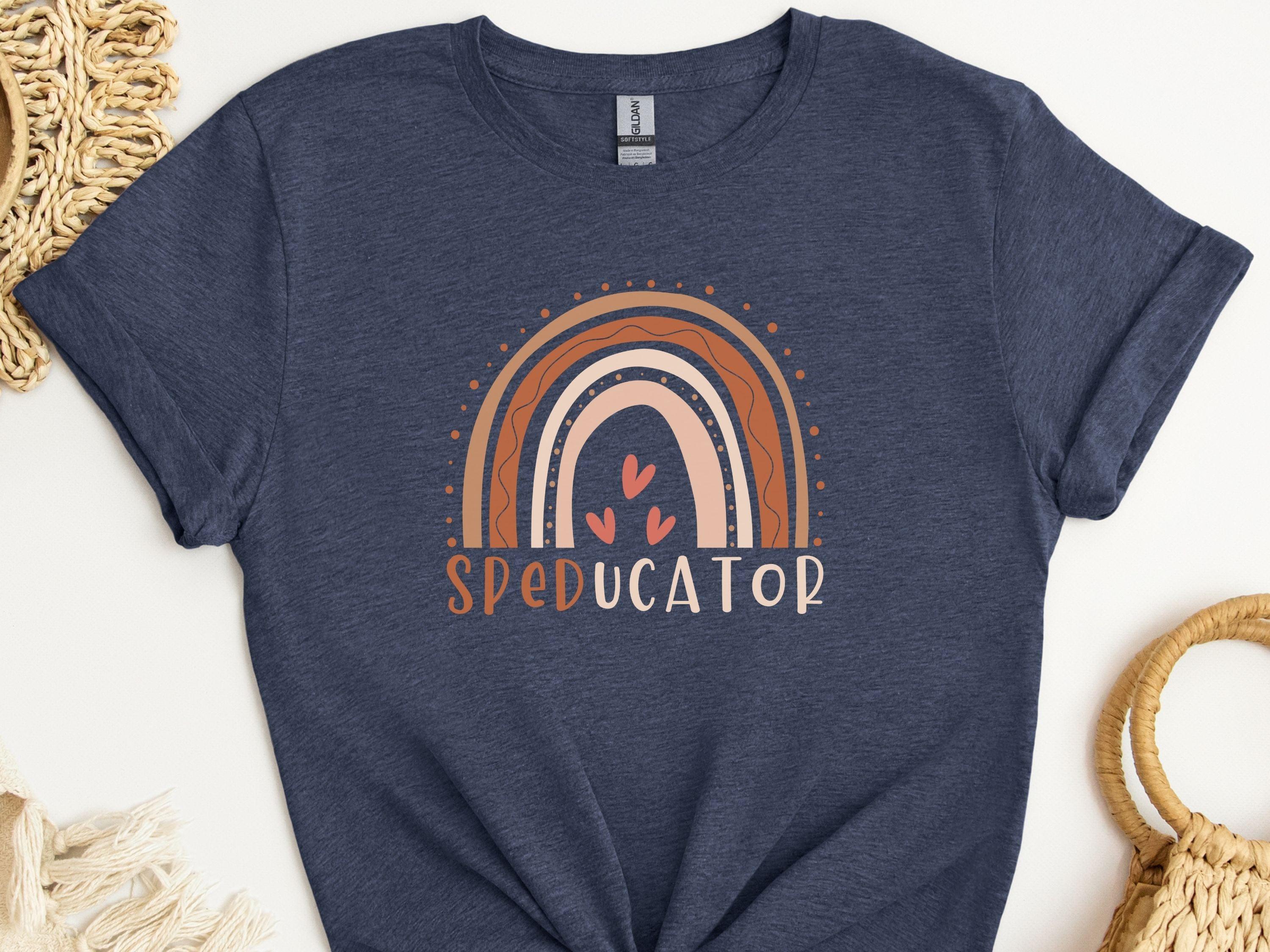 SPEDucator Boho Rainbow Tee-Heather Navy-Neurodiversity, ADHD & Autism Awareness & Acceptance T-Shirt by Daily Bloom