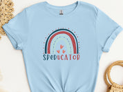 SPEDucator Boho Rainbow Tee-Light Blue-Neurodiversity, ADHD & Autism Awareness & Acceptance T-Shirt by Daily Bloom