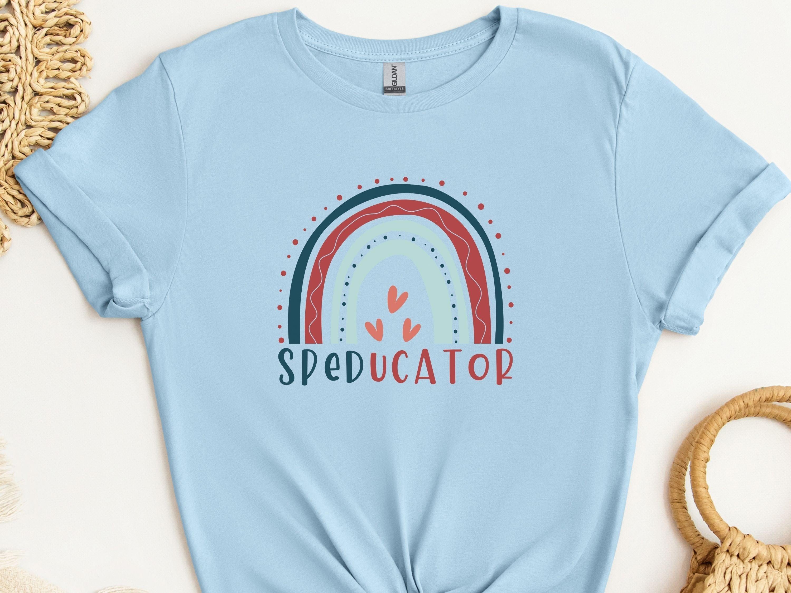 SPEDucator Boho Rainbow Tee-Light Blue-Neurodiversity, ADHD & Autism Awareness & Acceptance T-Shirt by Daily Bloom