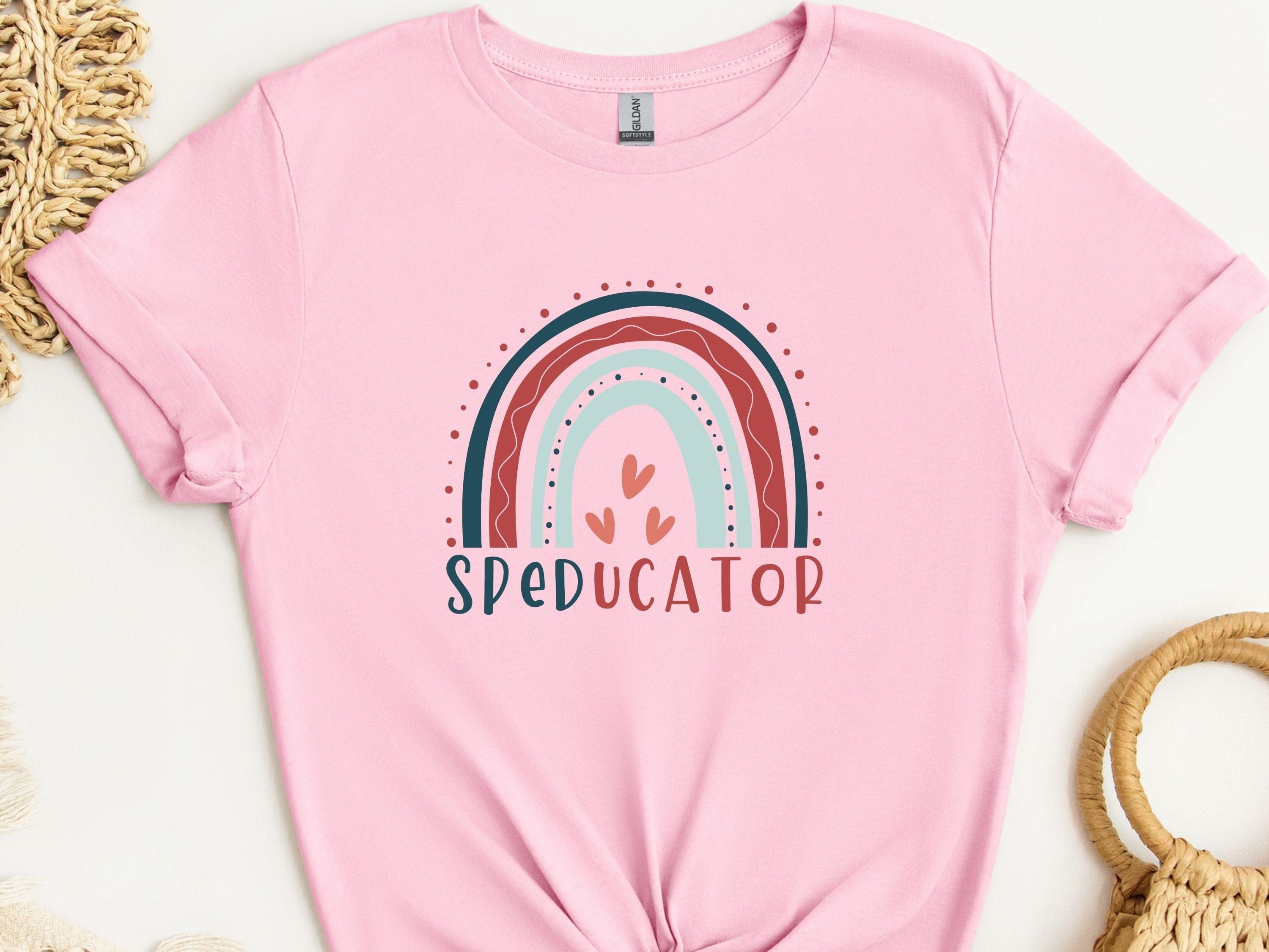 SPEDucator Boho Rainbow Tee-Light Pink-Neurodiversity, ADHD & Autism Awareness & Acceptance T-Shirt by Daily Bloom