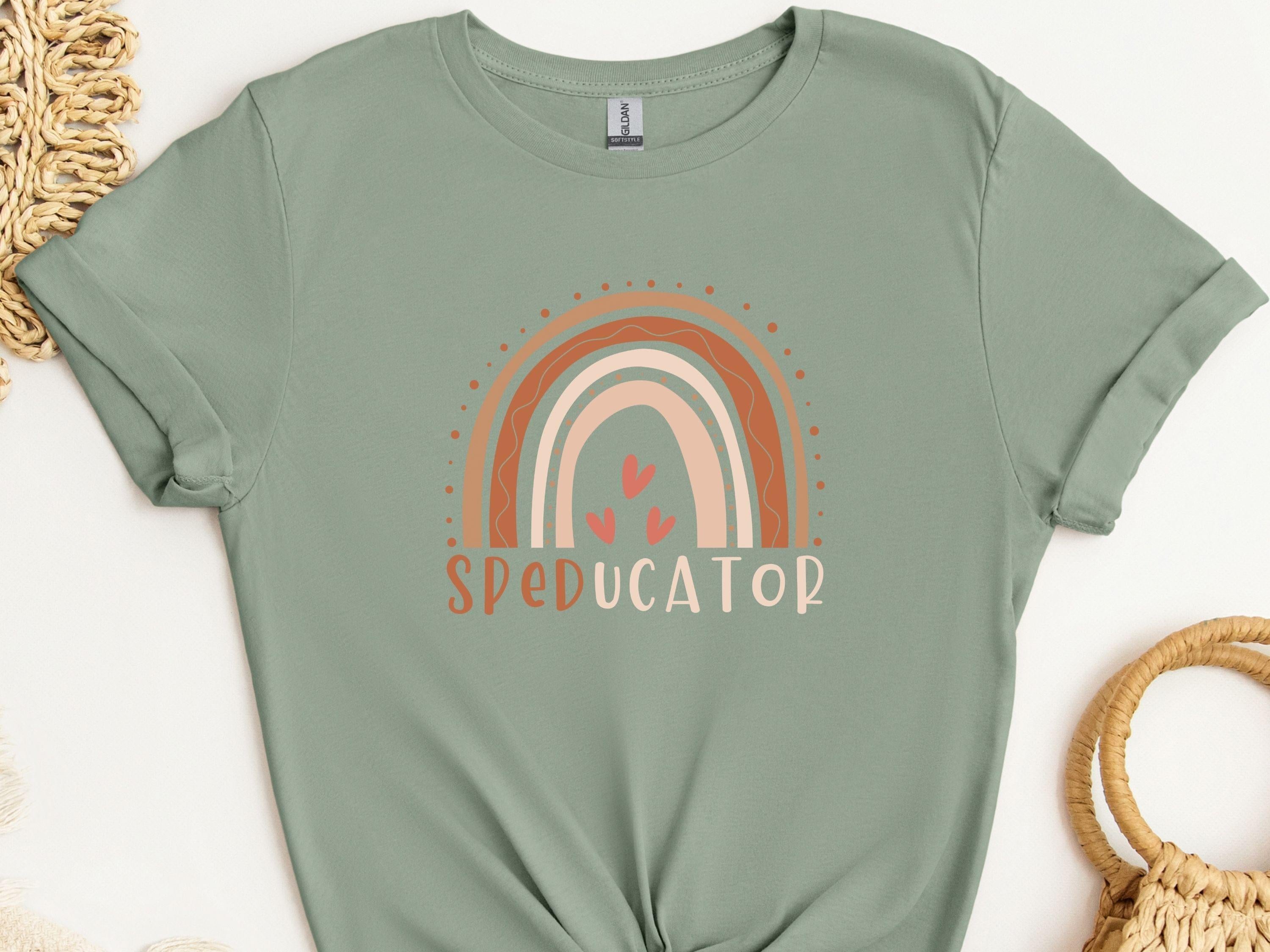SPEDucator Boho Rainbow Tee-Sage-Neurodiversity, ADHD & Autism Awareness & Acceptance T-Shirt by Daily Bloom