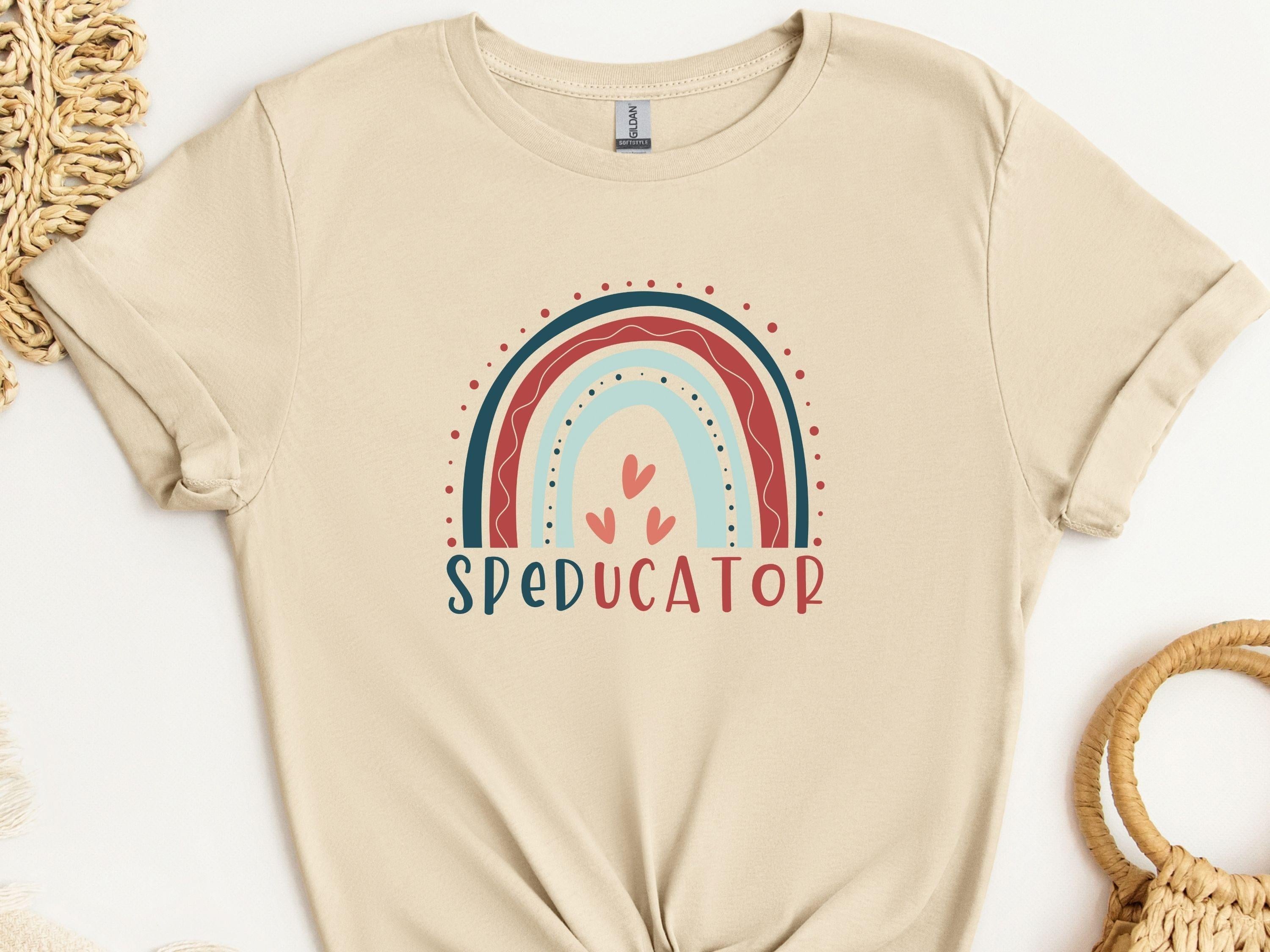 SPEDucator Boho Rainbow Tee-Sand-Neurodiversity, ADHD & Autism Awareness & Acceptance T-Shirt by Daily Bloom