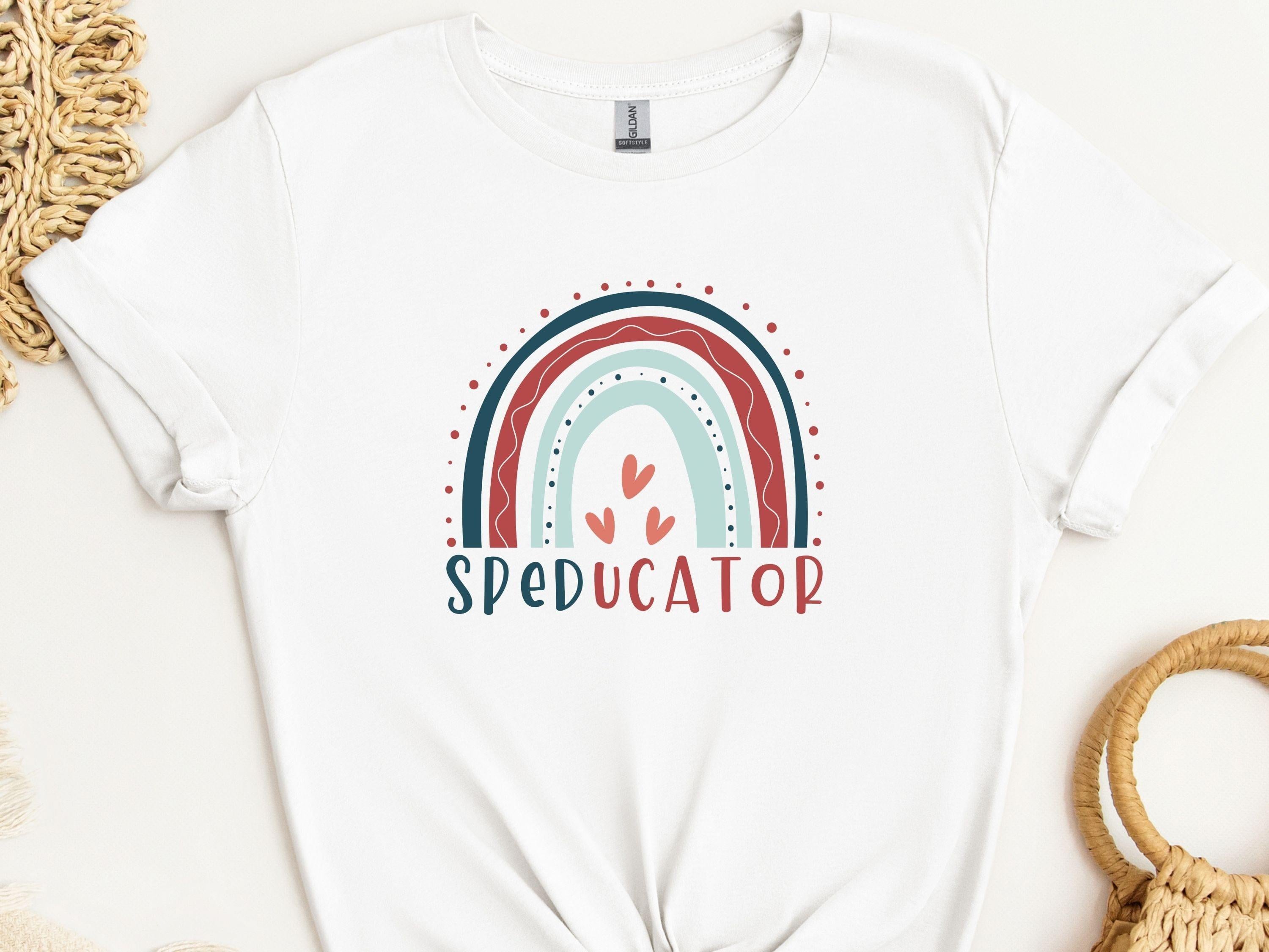 SPEDucator Boho Rainbow Tee-White-Neurodiversity, ADHD & Autism Awareness & Acceptance T-Shirt by Daily Bloom