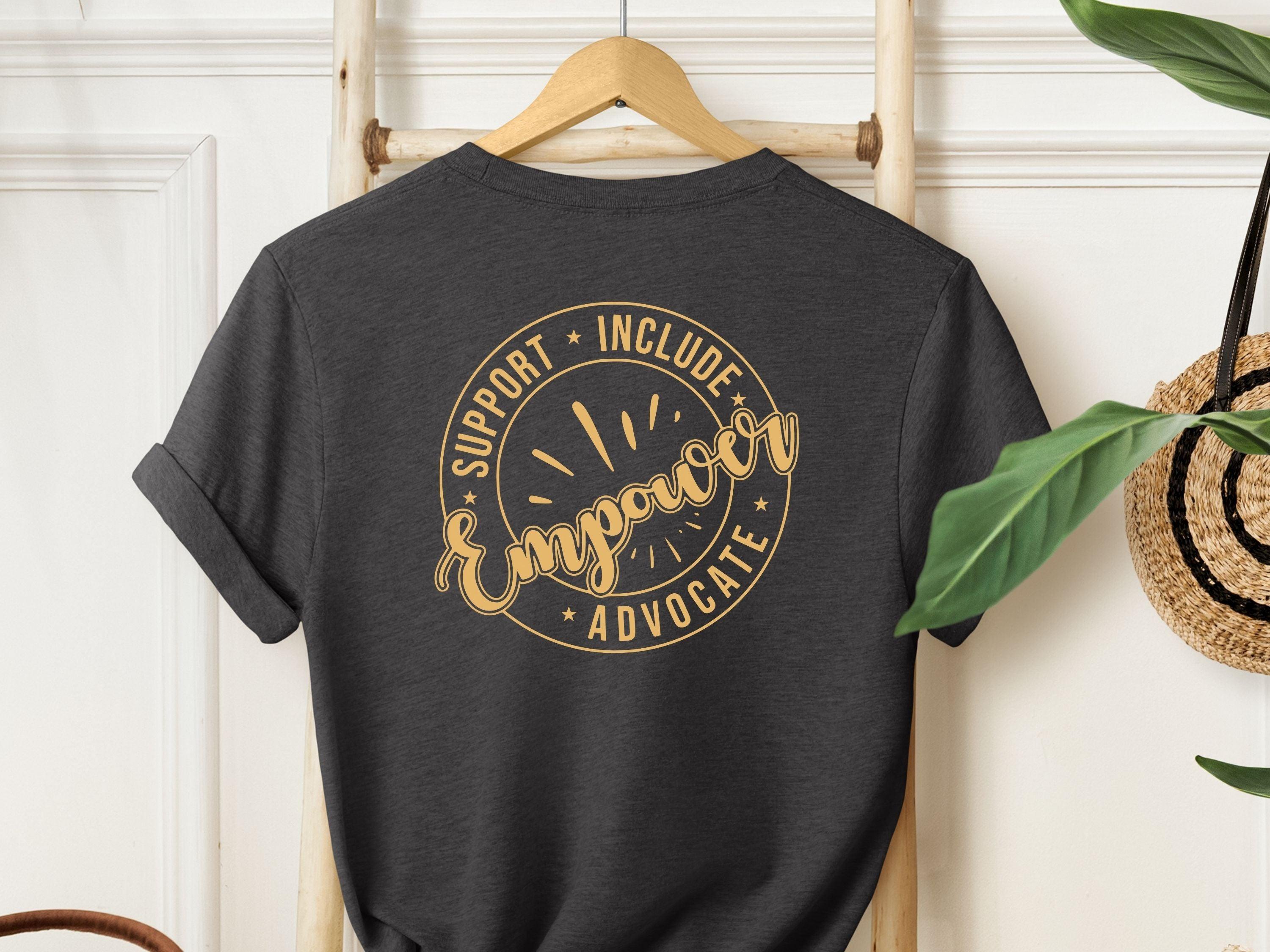 Support Include Advocate Empower Tee-Dark Heather Grey-Neurodiversity, ADHD & Autism Awareness & Acceptance T-Shirt by Daily Bloom