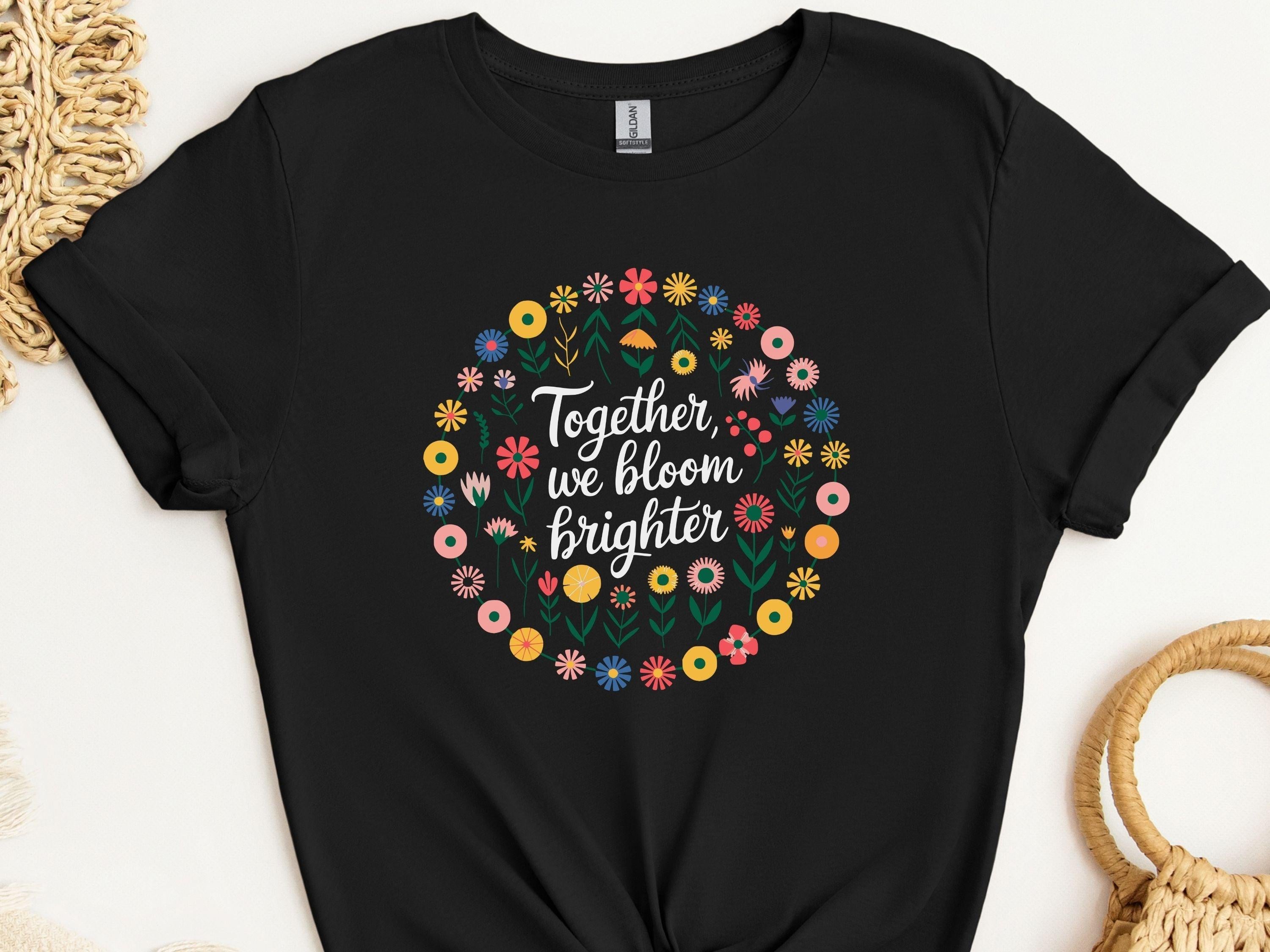 Together We Bloom Brighter Tee-Black-Neurodiversity, ADHD & Autism Awareness & Acceptance T-Shirt by Daily Bloom