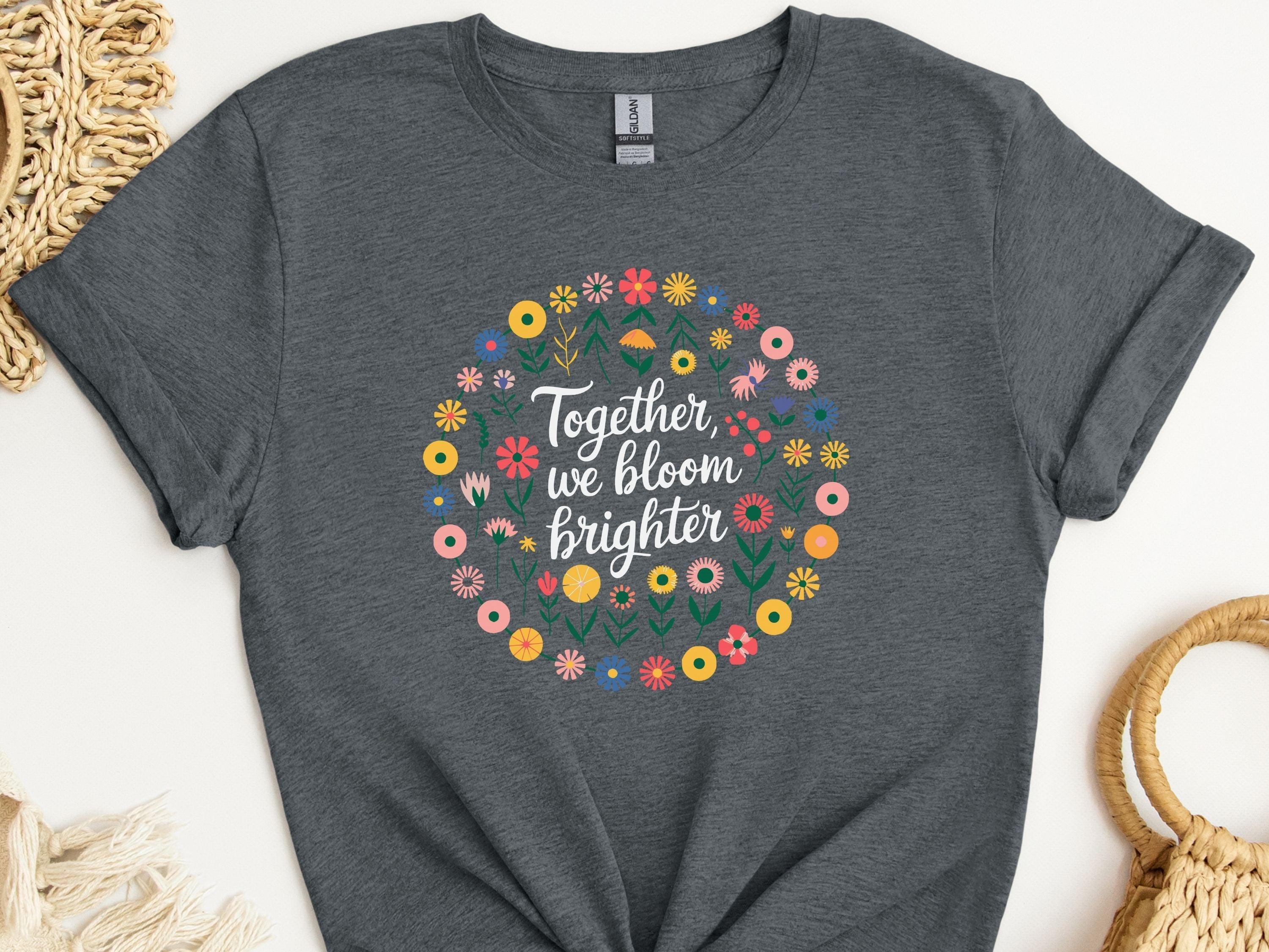Together We Bloom Brighter Tee-Dark Heather Grey-Neurodiversity, ADHD & Autism Awareness & Acceptance T-Shirt by Daily Bloom