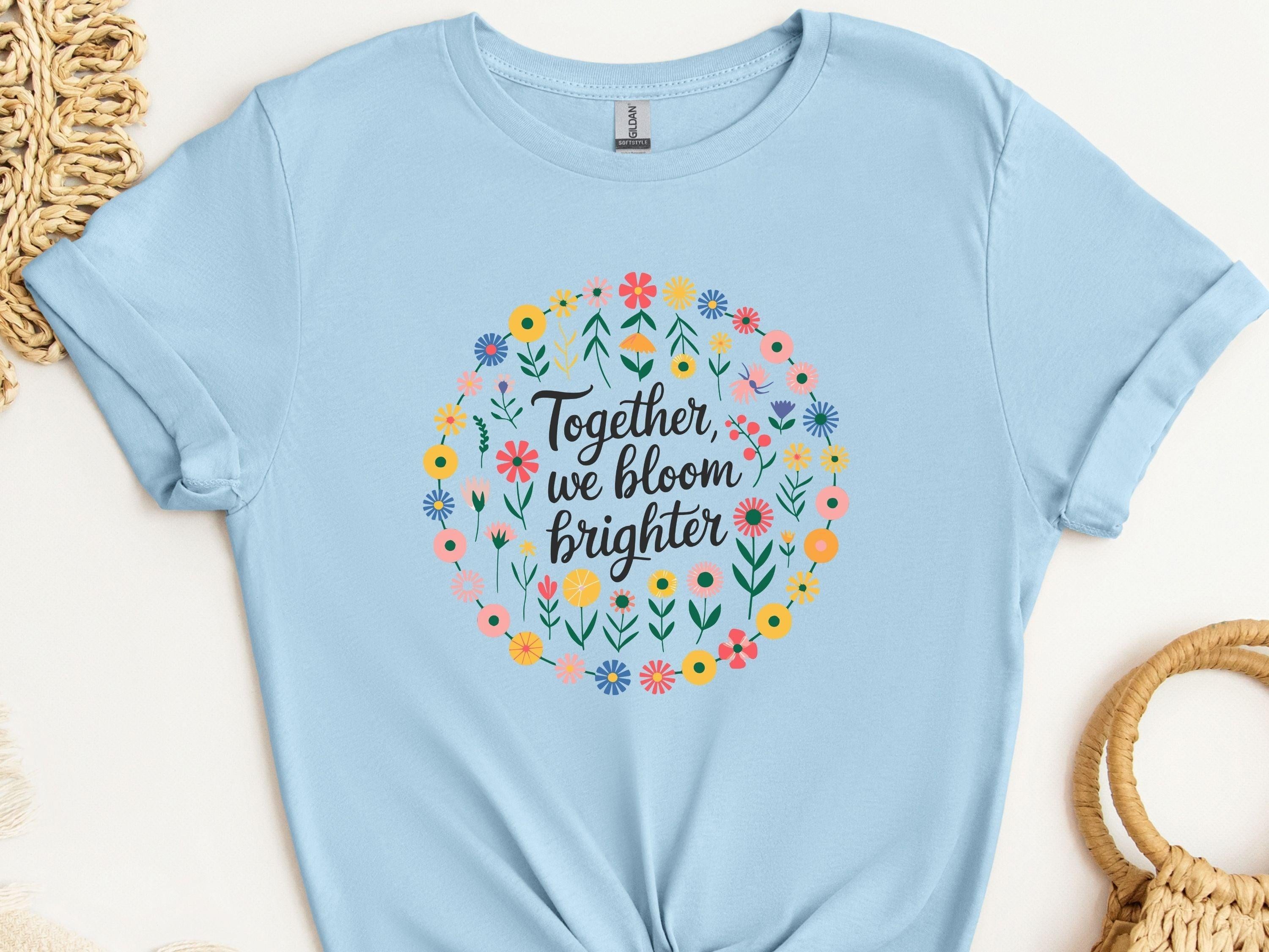 Together We Bloom Brighter Tee-Light Blue-Neurodiversity, ADHD & Autism Awareness & Acceptance T-Shirt by Daily Bloom