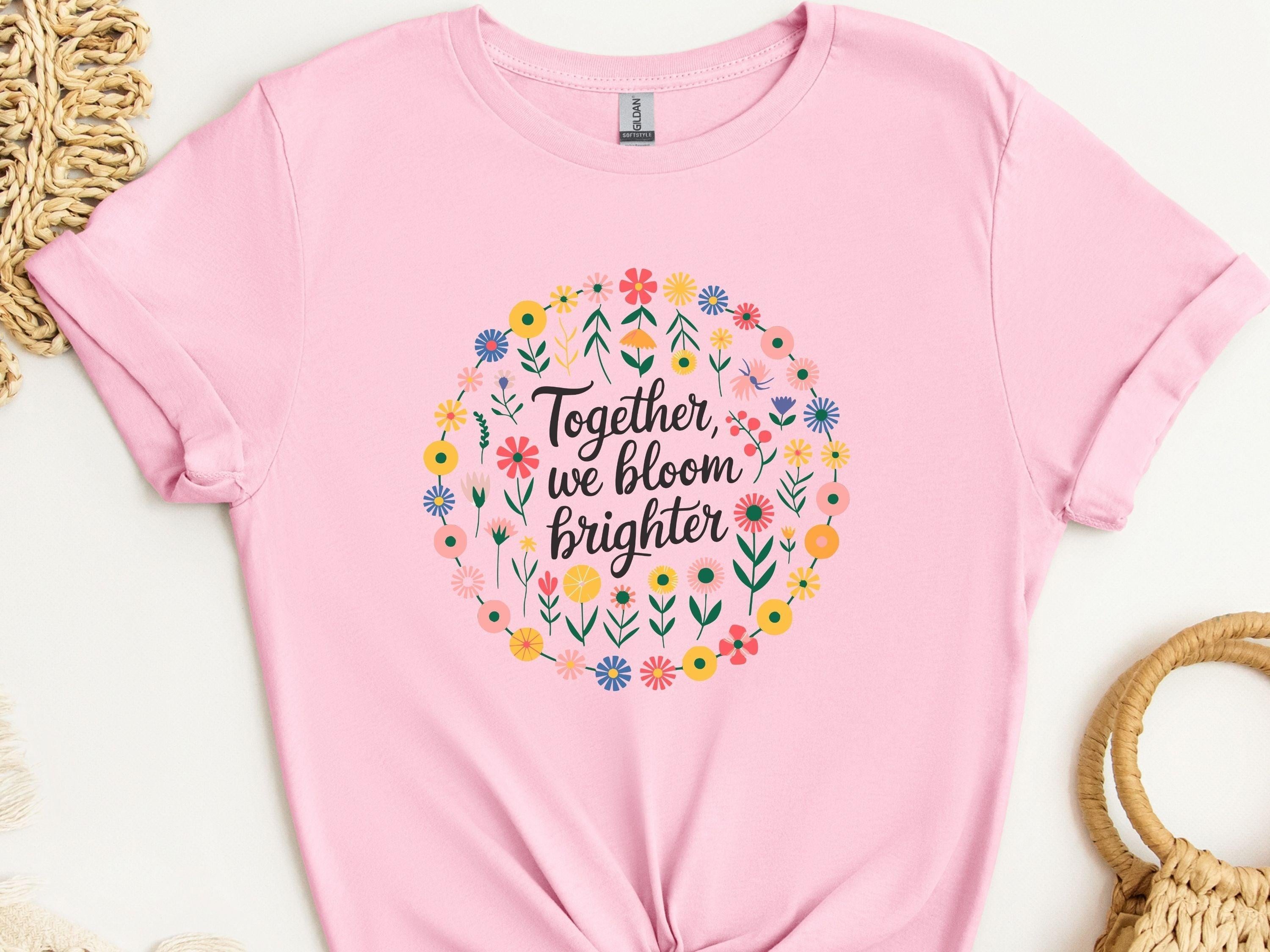 Together We Bloom Brighter Tee-Light Pink-Neurodiversity, ADHD & Autism Awareness & Acceptance T-Shirt by Daily Bloom