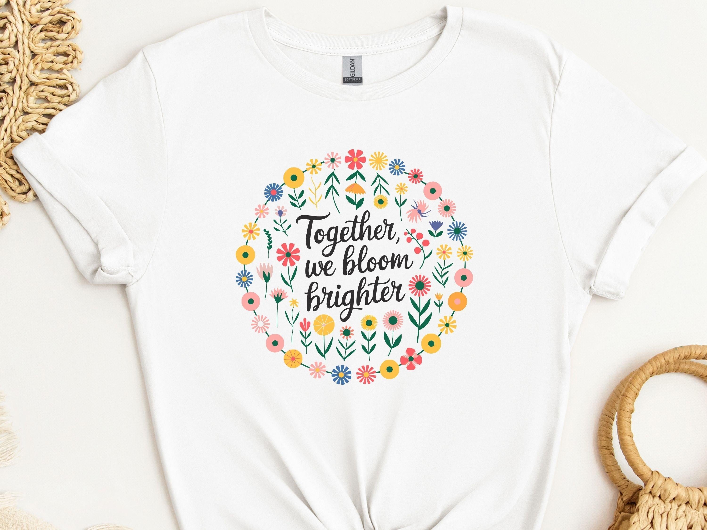 Together We Bloom Brighter Tee-White-Neurodiversity, ADHD & Autism Awareness & Acceptance T-Shirt by Daily Bloom