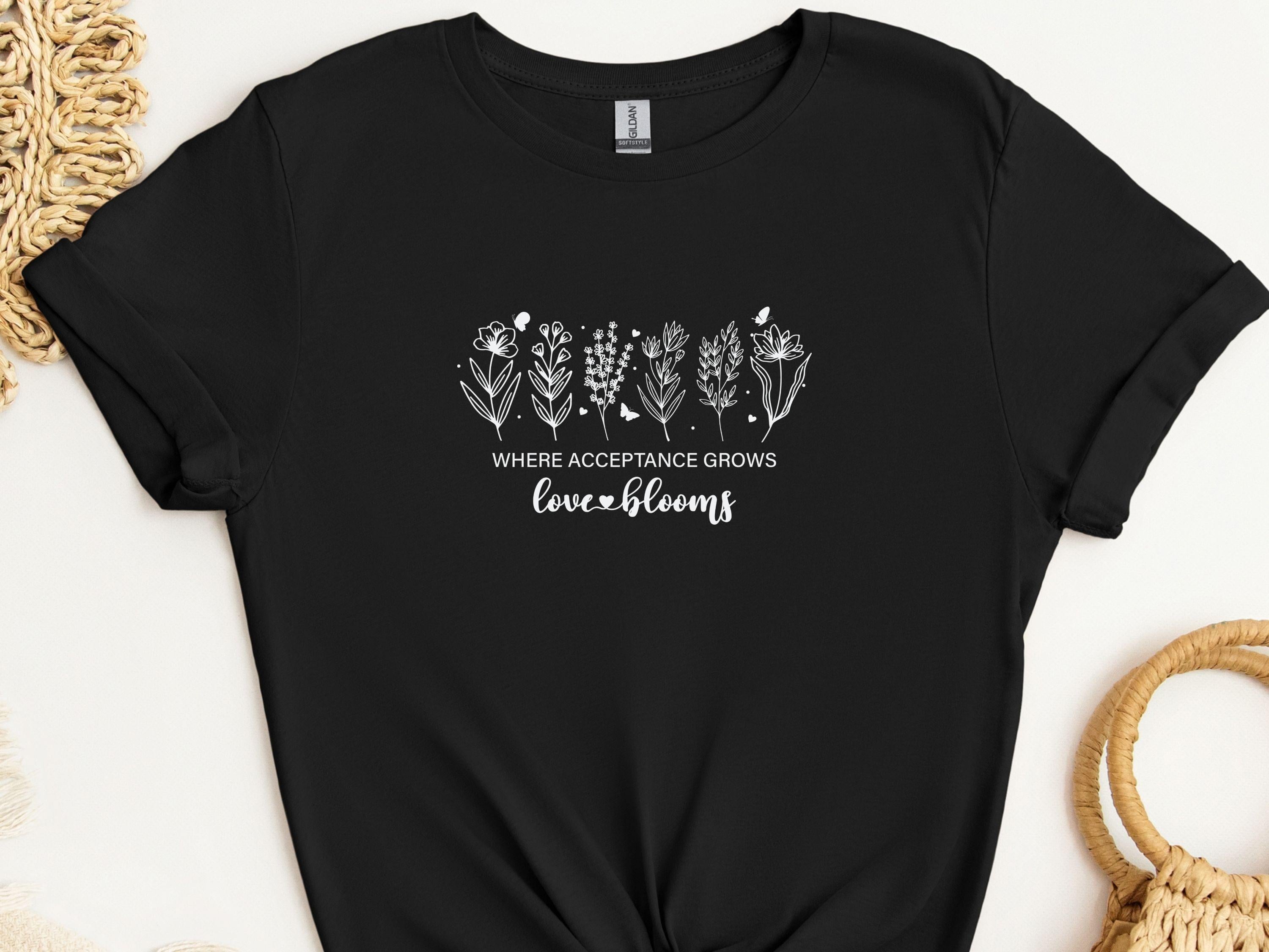 Where Acceptance Grows Love Blooms WildflowersTee-Black-Neurodiversity, ADHD & Autism Awareness & Acceptance T-Shirt by Daily Bloom