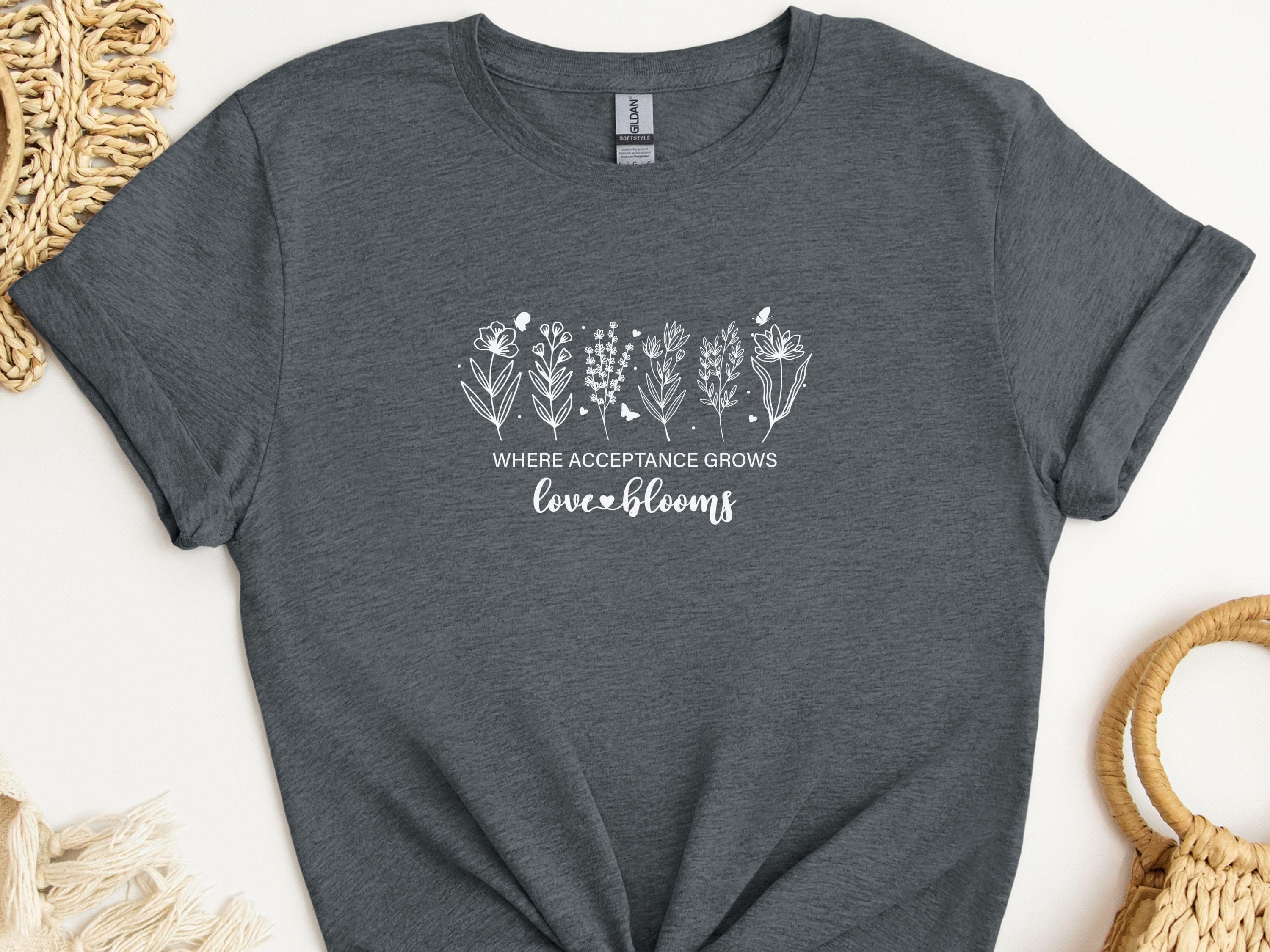 Where Acceptance Grows Love Blooms WildflowersTee-Dark Heather Grey-Neurodiversity, ADHD & Autism Awareness & Acceptance T-Shirt by Daily Bloom