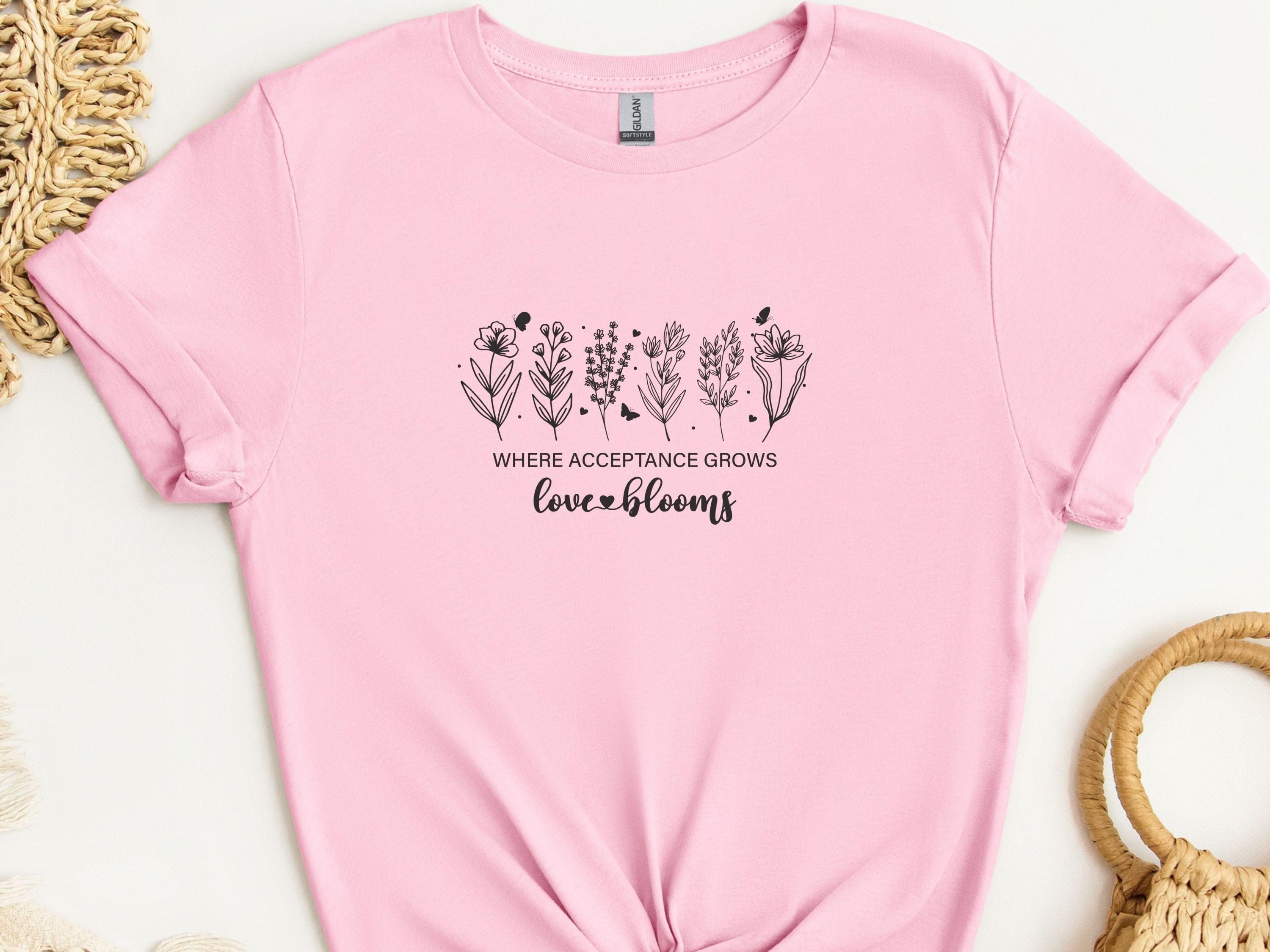Where Acceptance Grows Love Blooms WildflowersTee-Light Pink-Neurodiversity, ADHD & Autism Awareness & Acceptance T-Shirt by Daily Bloom