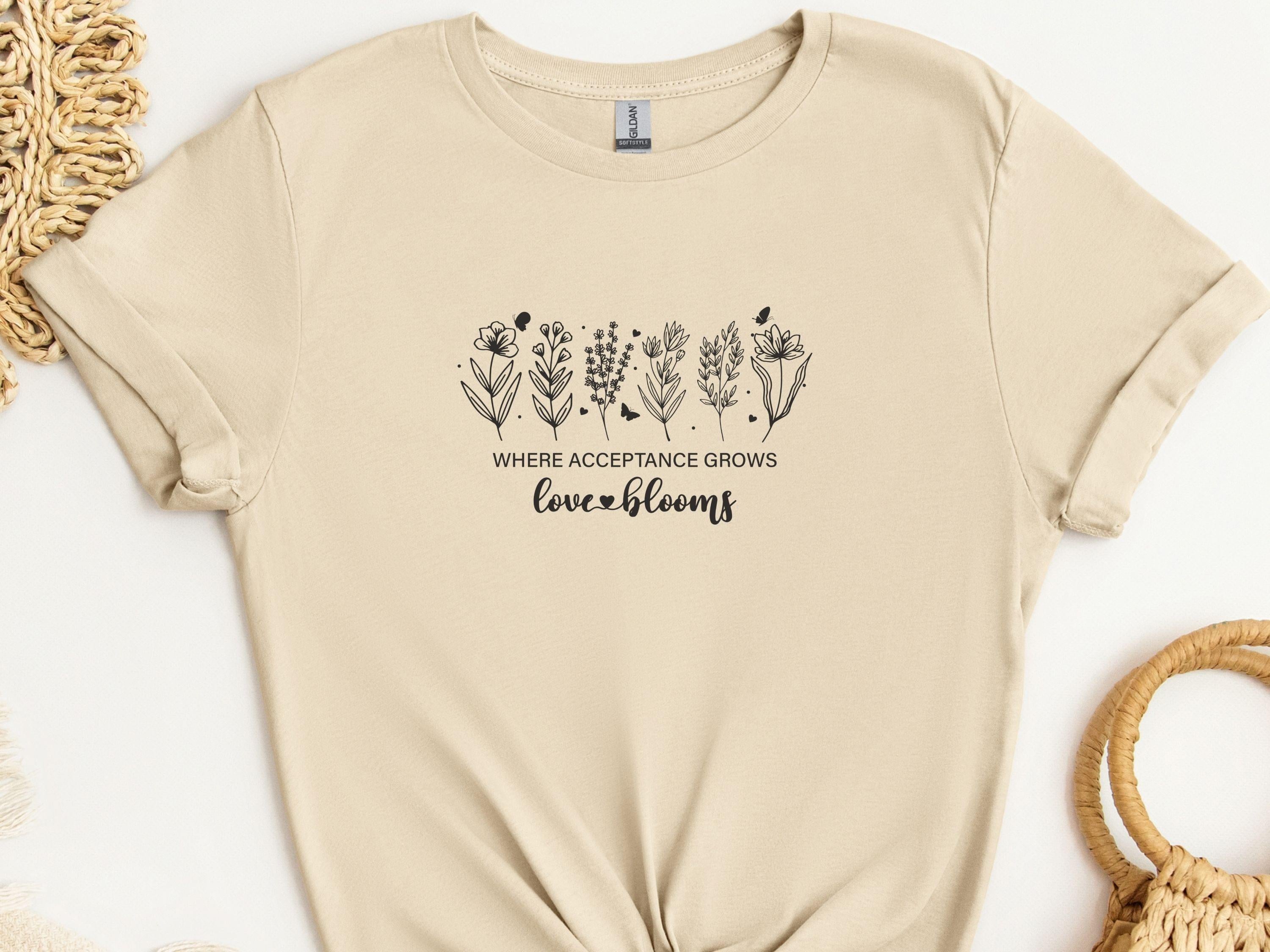 Where Acceptance Grows Love Blooms WildflowersTee-Sand-Neurodiversity, ADHD & Autism Awareness & Acceptance T-Shirt by Daily Bloom