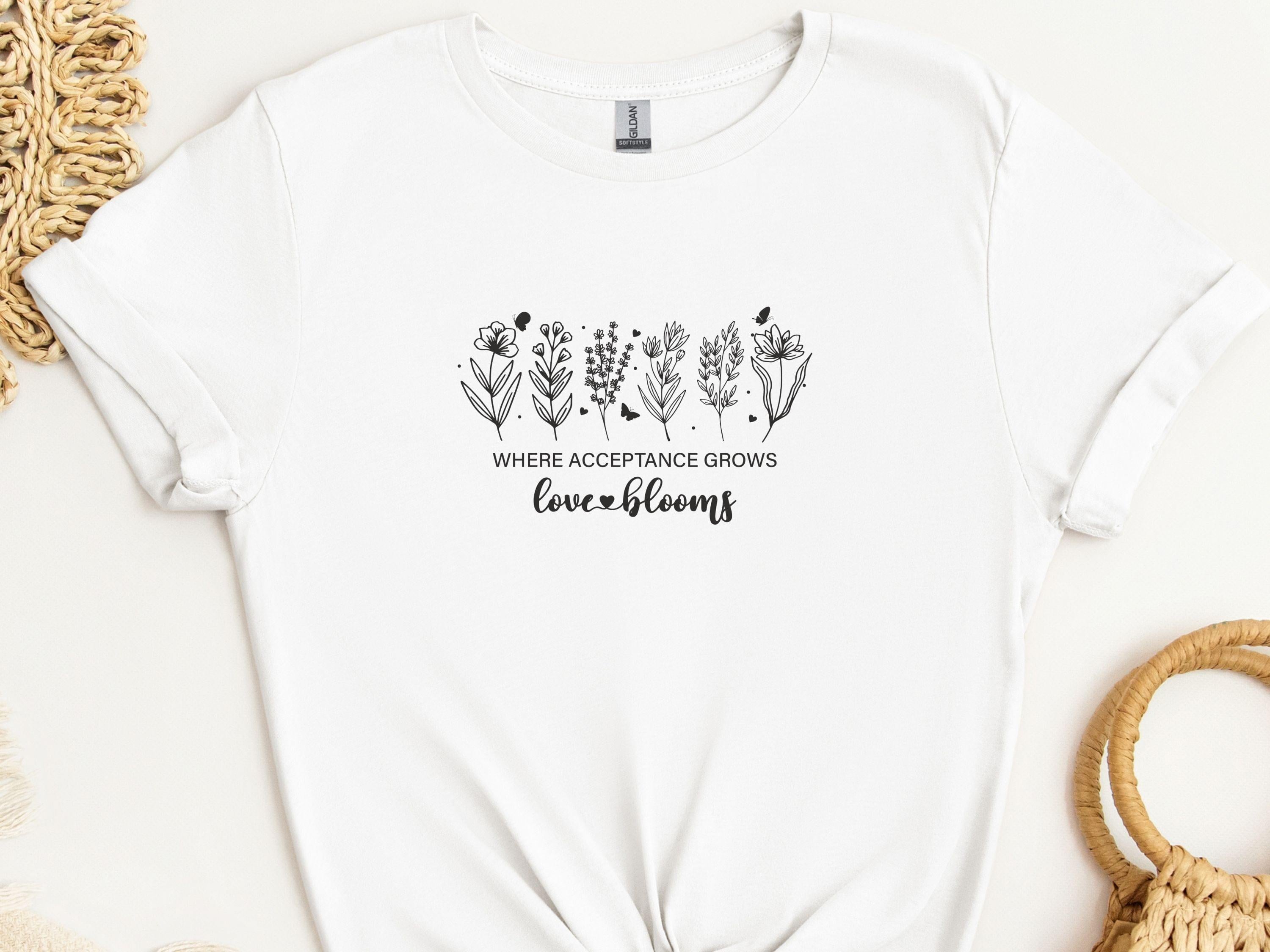 Where Acceptance Grows Love Blooms WildflowersTee-White-Neurodiversity, ADHD & Autism Awareness & Acceptance T-Shirt by Daily Bloom