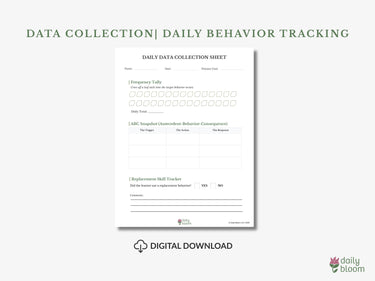 Autism Digital Download - Data Collection Sheet - Daily Bloom