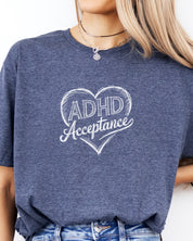 ADHD Acceptance Love Heart Sketch Tee-Neurodiversity, ADHD & Autism Awareness & Acceptance T-Shirt by Daily Bloom