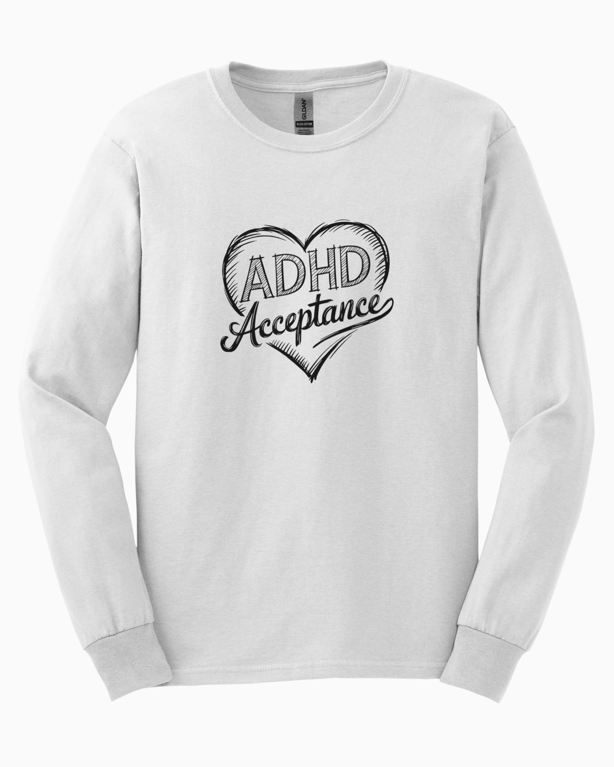 ADHD Acceptance Love Heart Sketch Long Sleeve T-Shirt