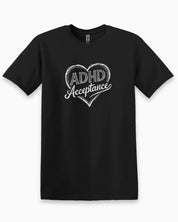 ADHD Acceptance Love Heart Sketch Tee-Black-Neurodiversity, ADHD & Autism Awareness & Acceptance T-Shirt by Daily Bloom