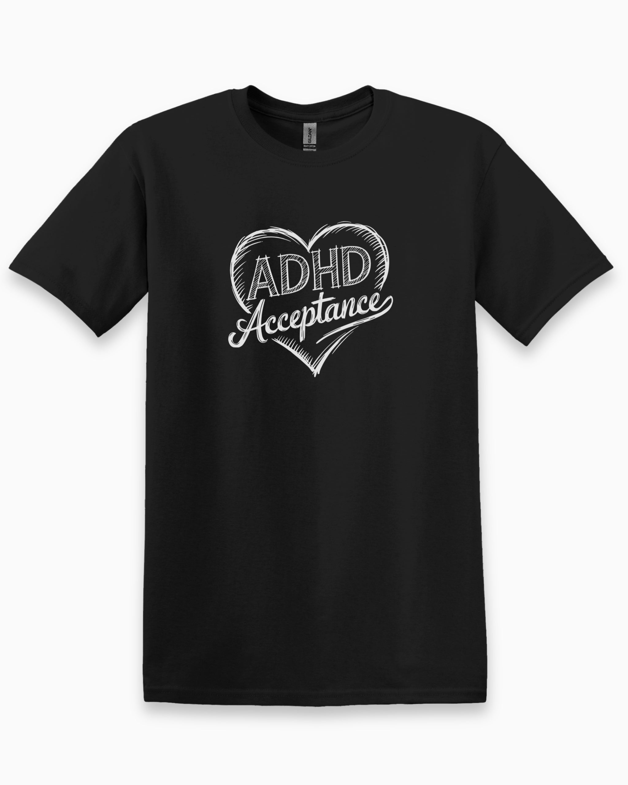 ADHD Acceptance Love Heart Sketch Tee-Black-Neurodiversity, ADHD & Autism Awareness & Acceptance T-Shirt by Daily Bloom