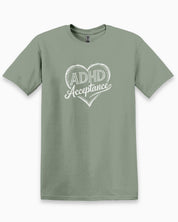 ADHD Acceptance Love Heart Sketch Tee-Sage-Neurodiversity, ADHD & Autism Awareness & Acceptance T-Shirt by Daily Bloom