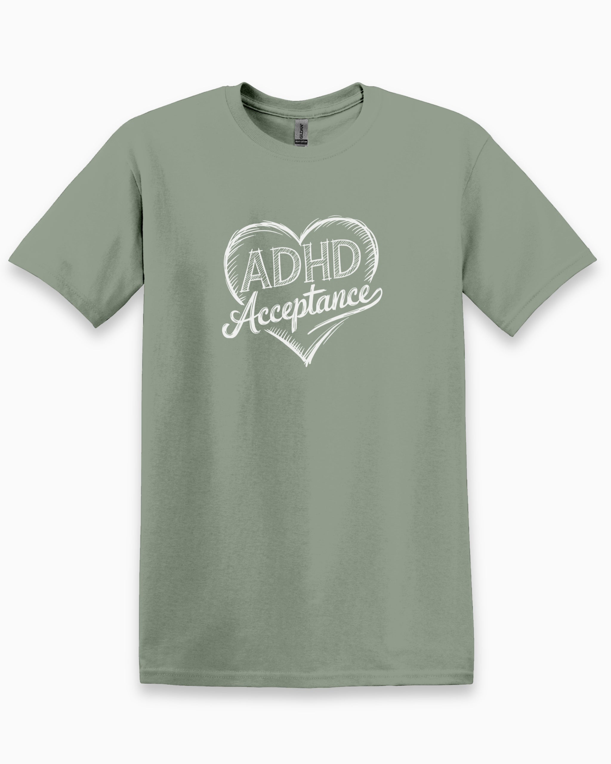 ADHD Acceptance Love Heart Sketch Tee-Sage-Neurodiversity, ADHD & Autism Awareness & Acceptance T-Shirt by Daily Bloom