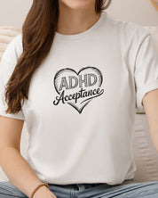 ADHD Acceptance Love Heart Sketch Tee-Neurodiversity, ADHD & Autism Awareness & Acceptance T-Shirt by Daily Bloom