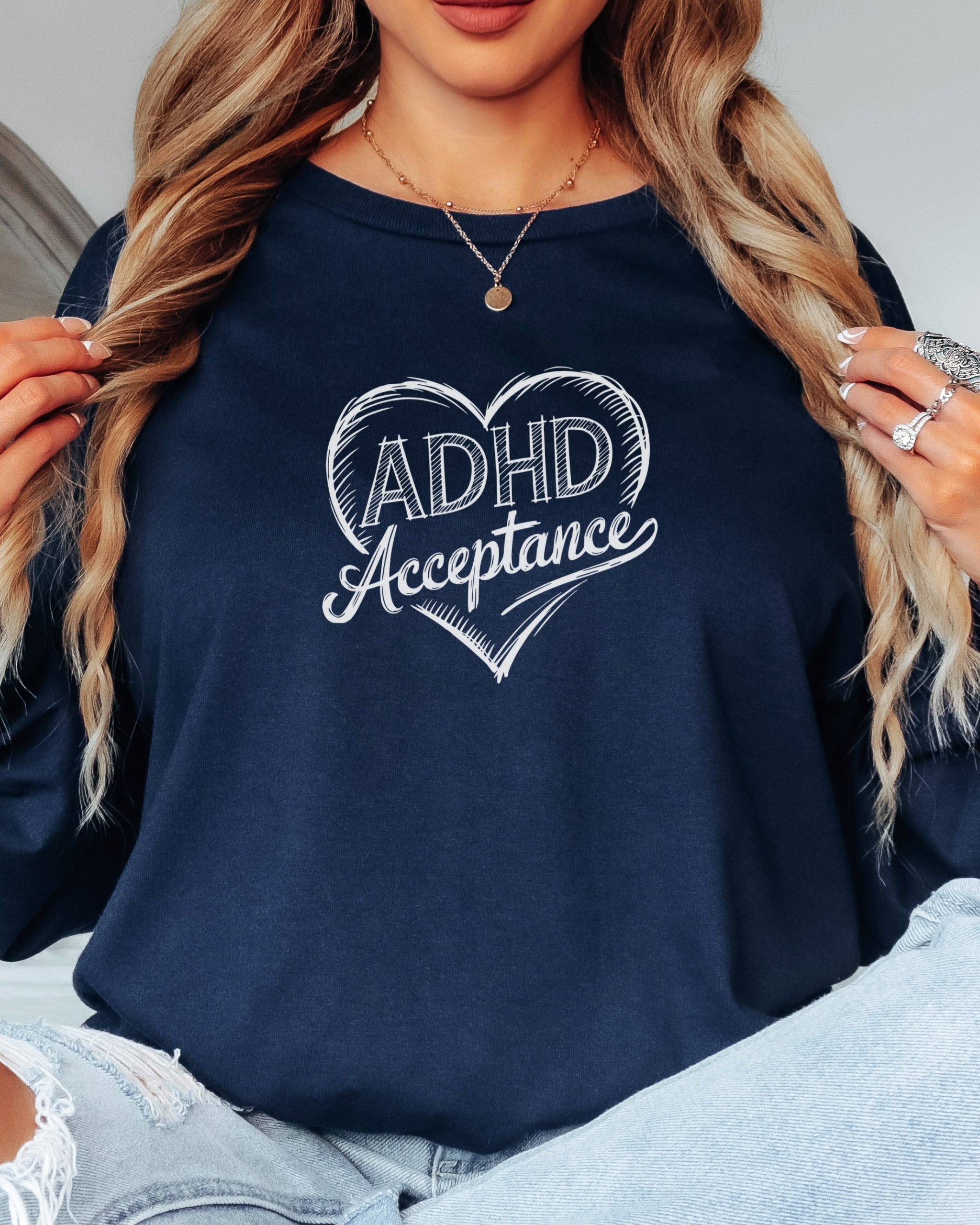 ADHD Acceptance Love Heart Sketch Long Sleeve T-Shirt