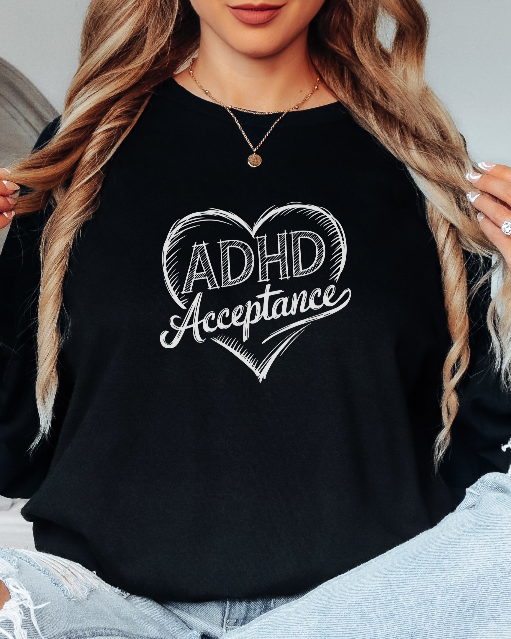 ADHD Acceptance Love Heart Sketch Long Sleeve T-Shirt
